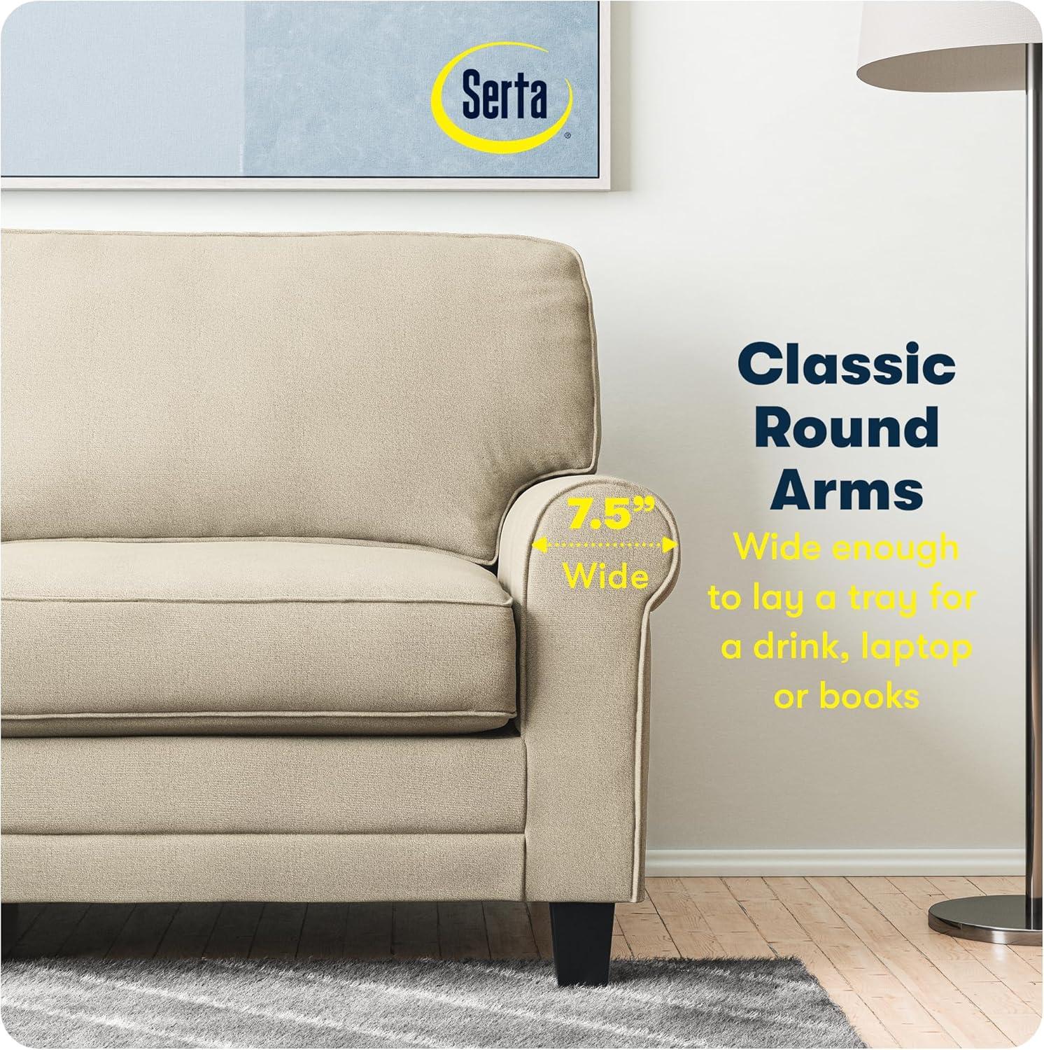 Serta Copenhagen 61" Rolled Arm Sofa, Easy Care Fabric, Soft Pillow Back, Pocket Coil Seat Cushions