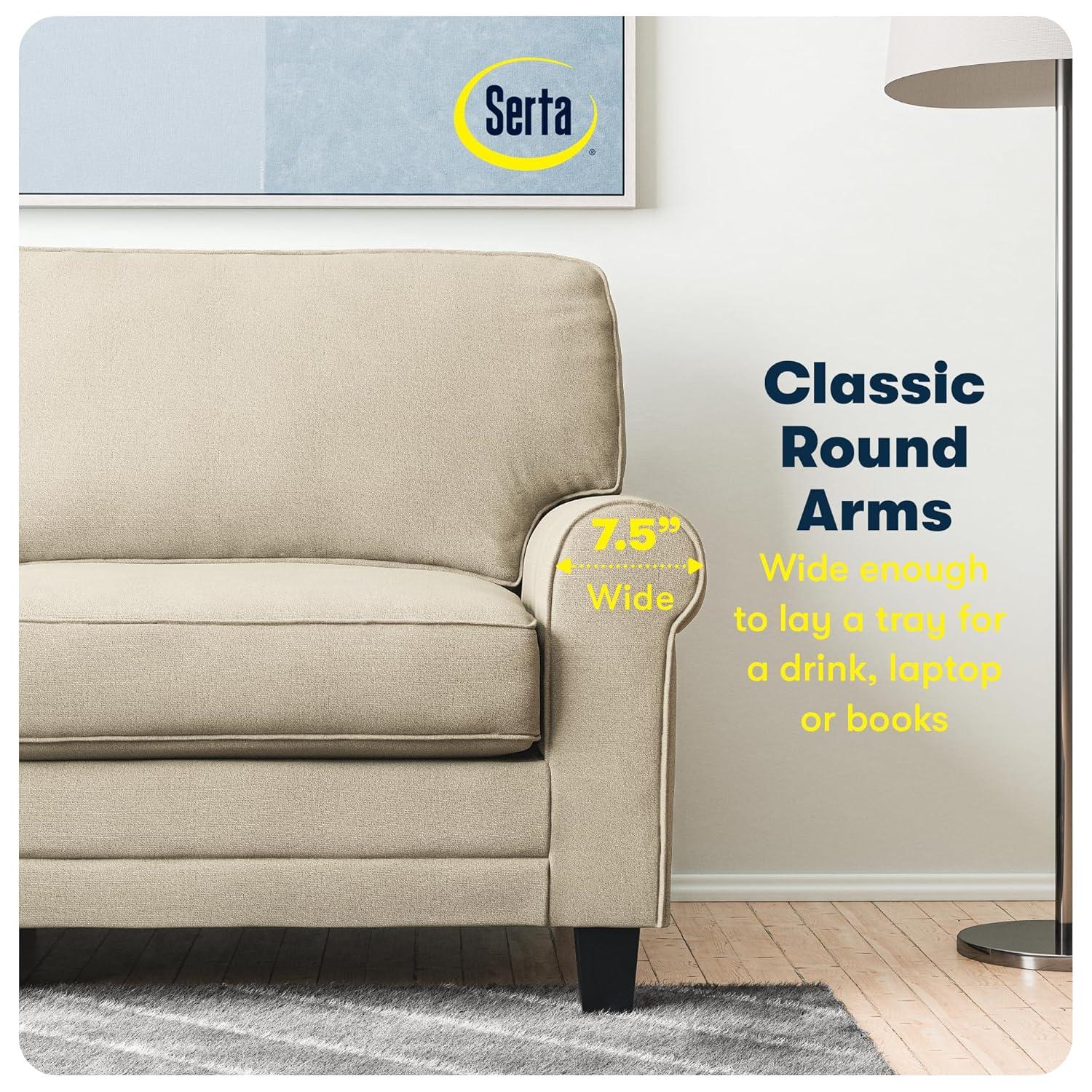 Serta Copenhagen 61" Rolled Arm Sofa, Easy Care Fabric, Soft Pillow Back, Pocket Coil Seat Cushions