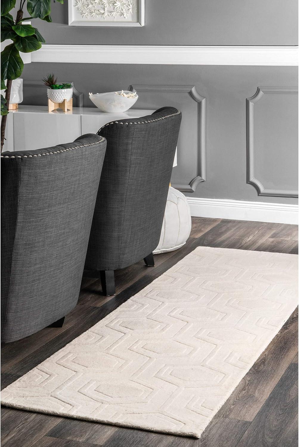 Nuloom Ambrose Geometric 2x8 Wool Runner Indoor Area Rug for Living Room Bedroom Dining Room Entryway Hallway Kitchen, Ivory
