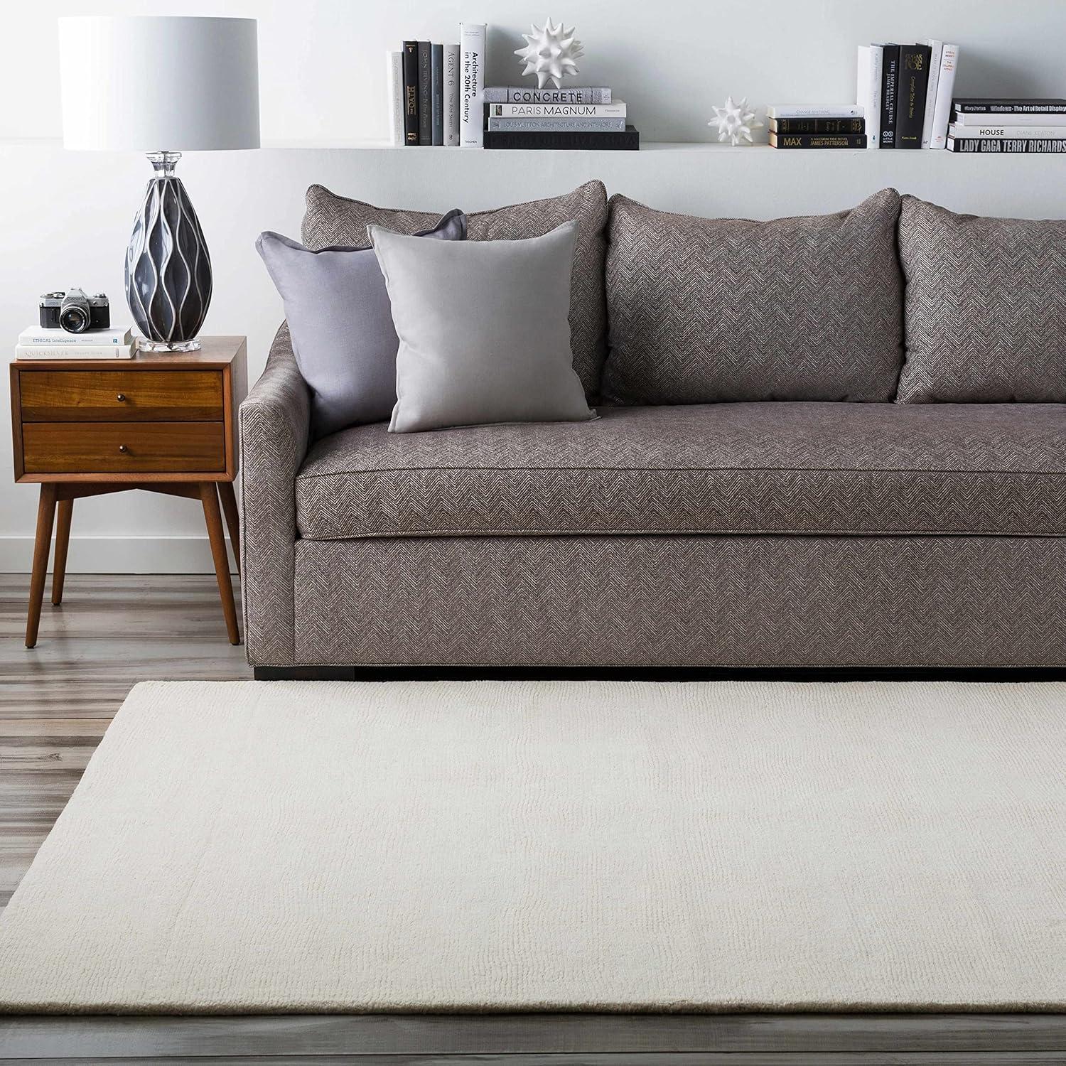 Hauteloom Brockton Solid Wool Modern Farmhouse X-Large Area Rug - Suitable for Living Room Bedroom -%100 Wool - Hand Loomed - Medium Pile - Beige, Cream - 9' x 13'