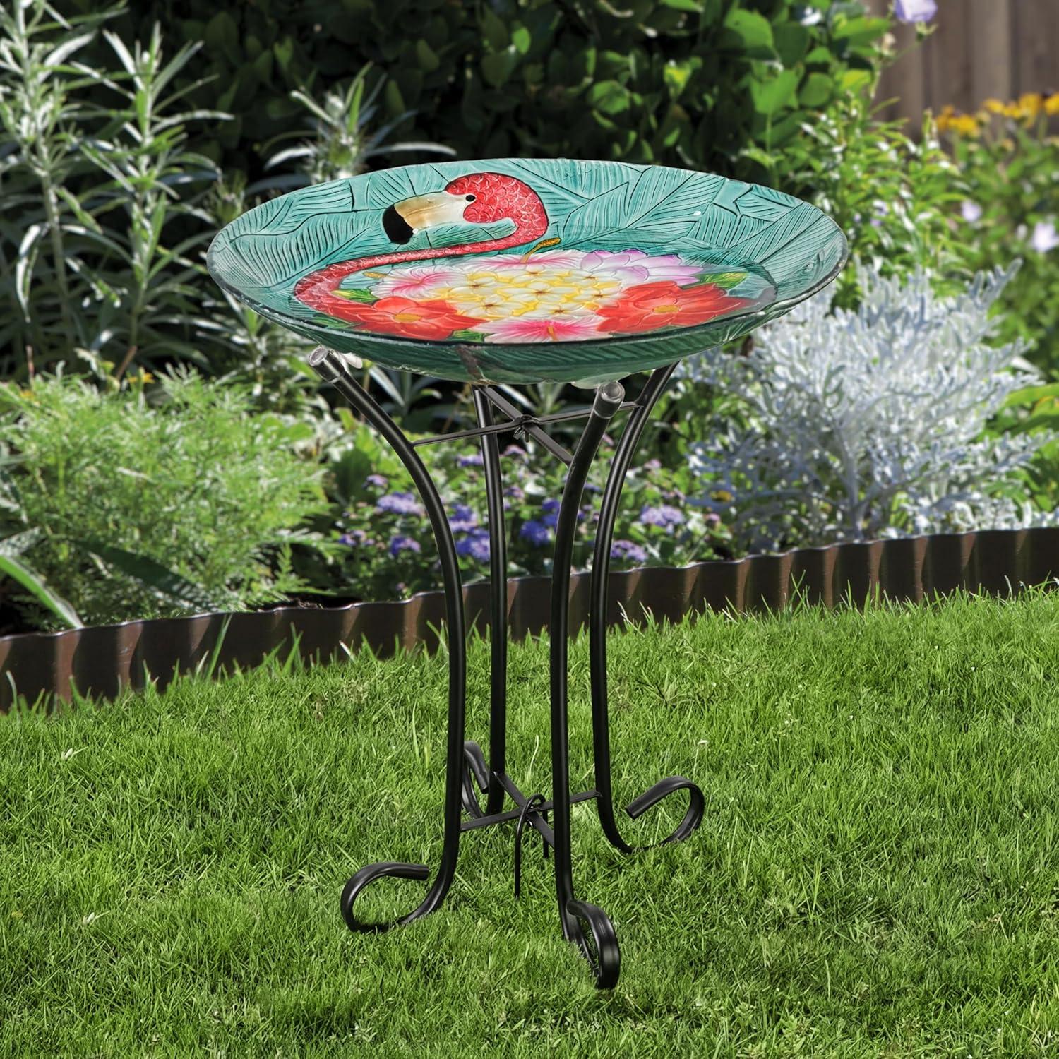 Teamson Home 17.8" Fusion Glass Birdbath with Metal Stand, Multi