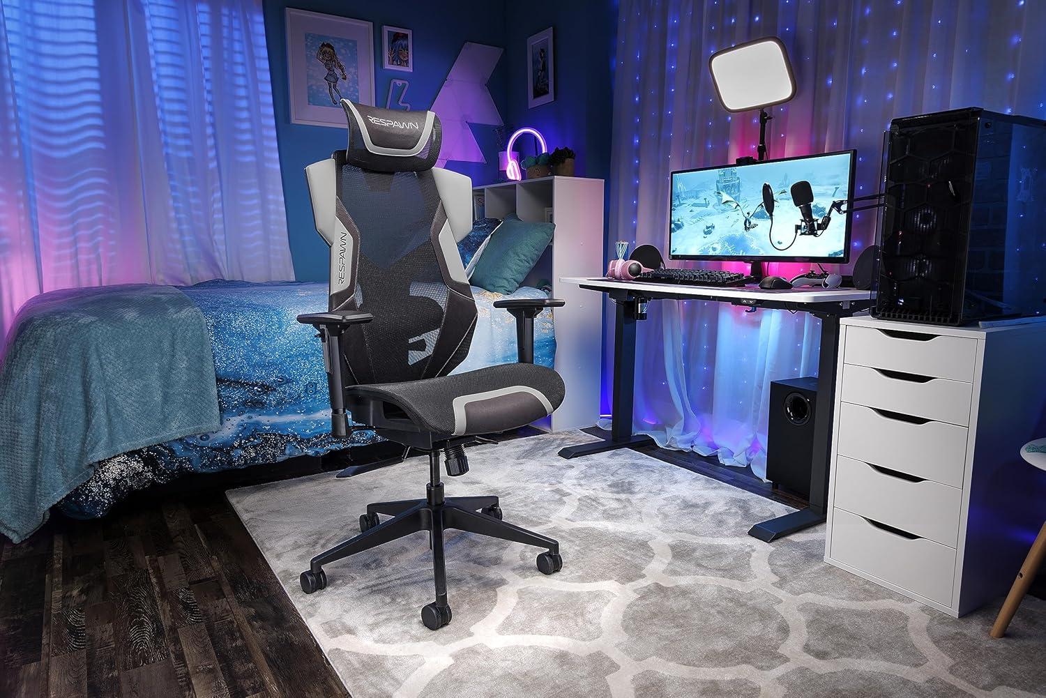 Respawn RESPAWN FLEXX Mesh Gaming Chair With Lumbar Support, Ergonomic Gaming Chair with Recline/Tilt Tension Controls, Adjustable Arms, 300lb Max Weight With Wheels for Computer/Desk/Office