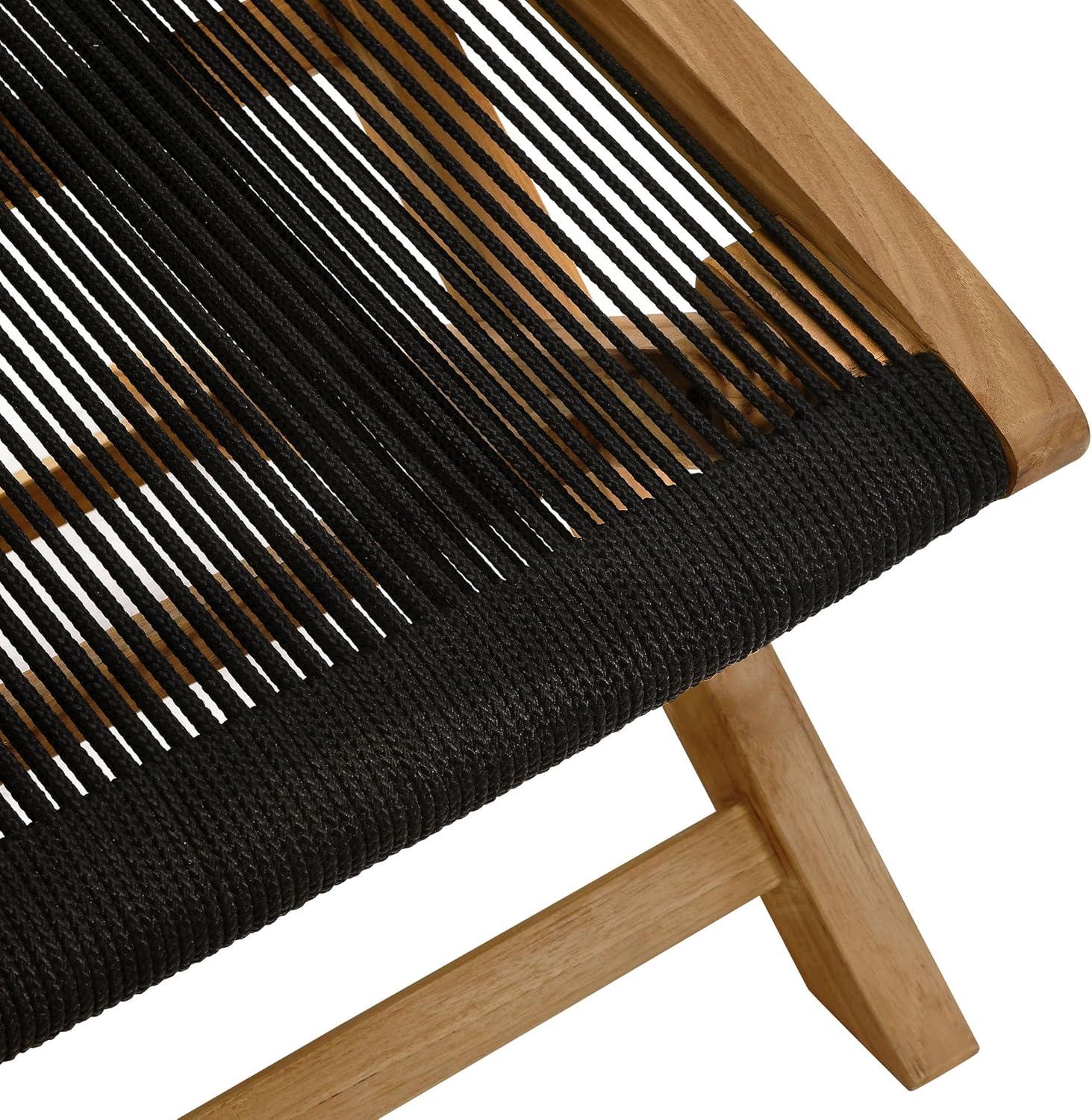 Vienna Natural Teak and Black Rope Folding Outdoor Ottoman
