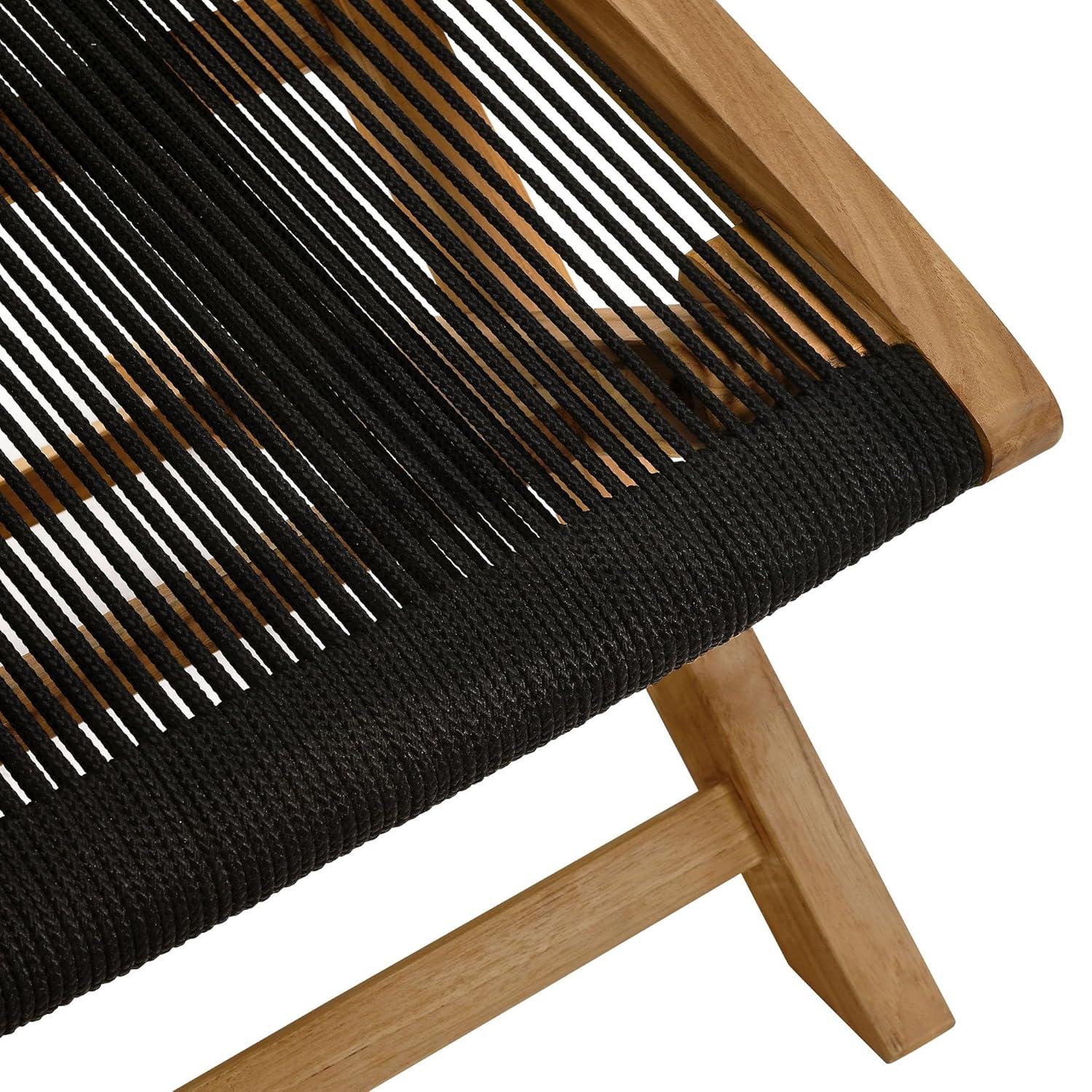 Vienna Natural Teak and Black Rope Folding Outdoor Ottoman
