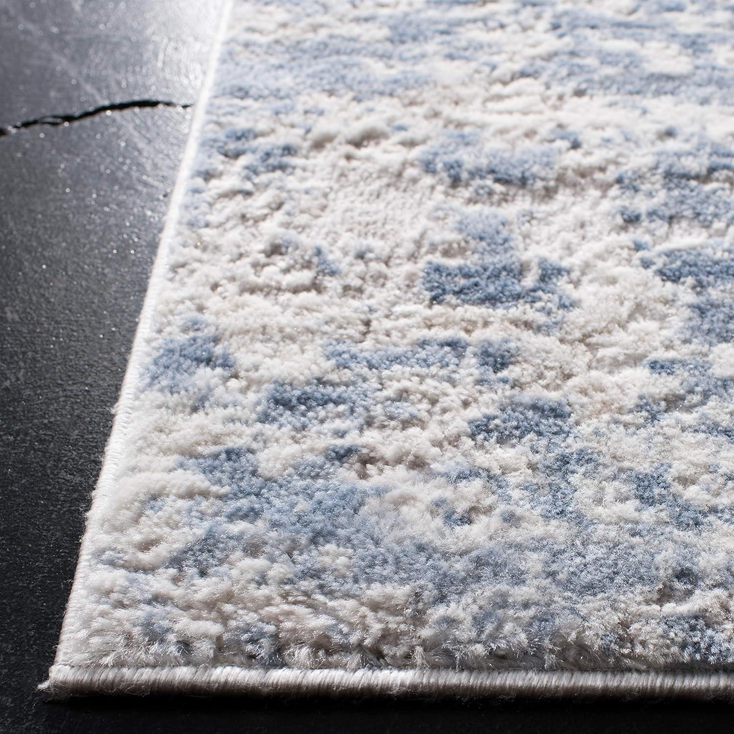 Modern Abstract Grey/Blue 3' Square Synthetic Accent Rug