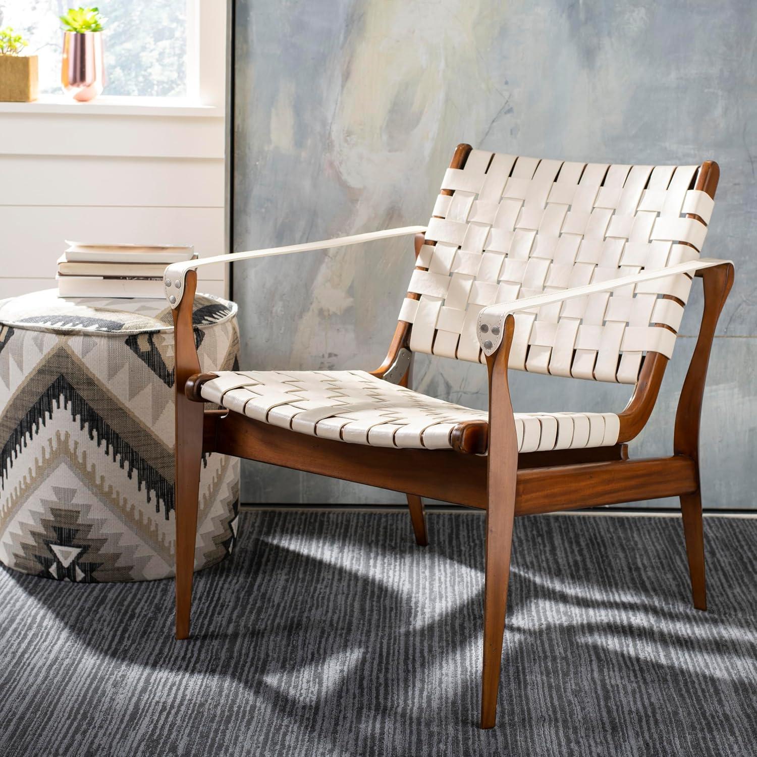Dilan Safari Chair - SFV9005 - Cream/Light Brown - Safavieh Couture