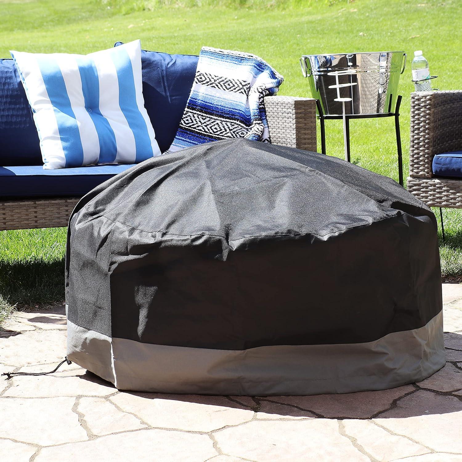 Sunnydaze Outdoor Heavy-Duty Weather-Resistant 300D Polyester Round Fire Pit Cover - 30" x 12" - Black and Gray