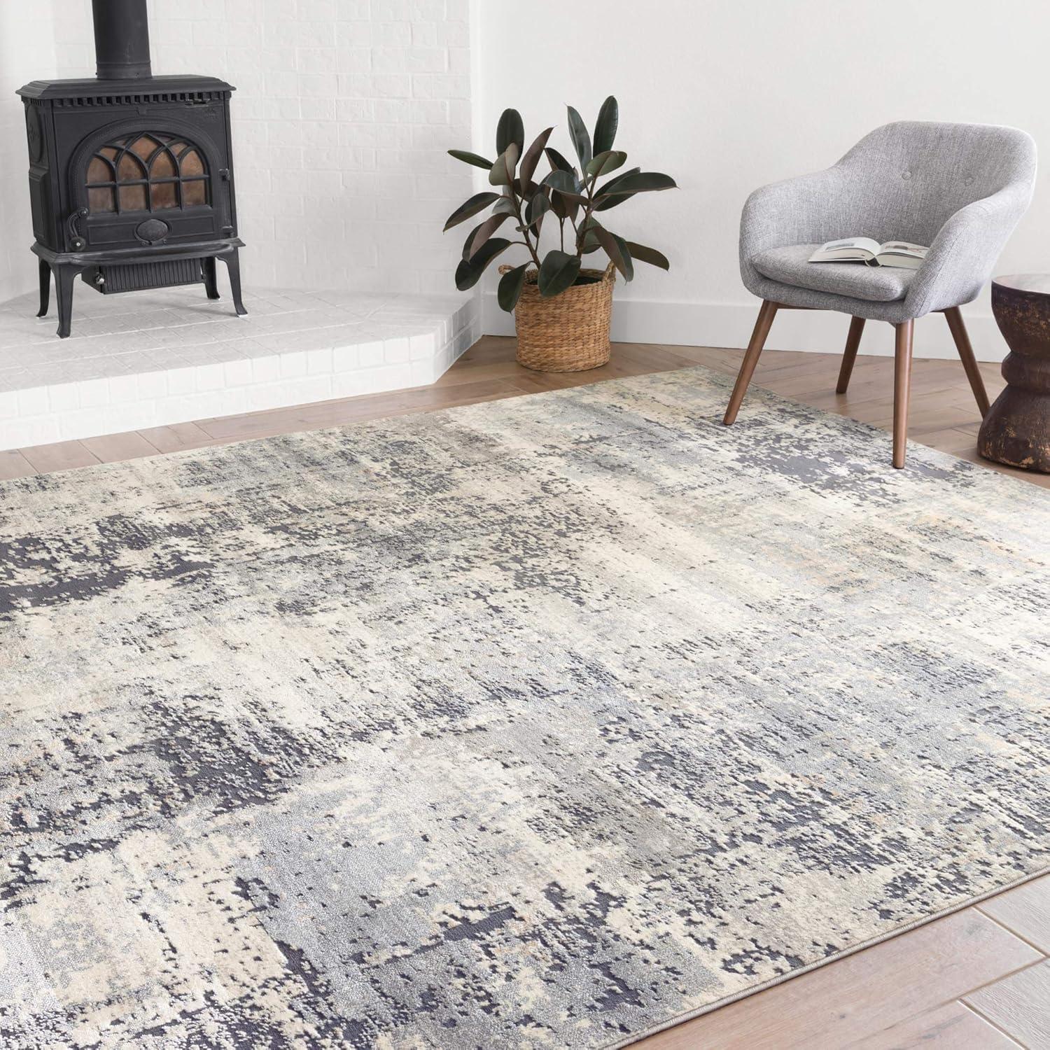 Granite Gray Rectangular Stain-Resistant Synthetic Area Rug 9'-3" x 13'-3"