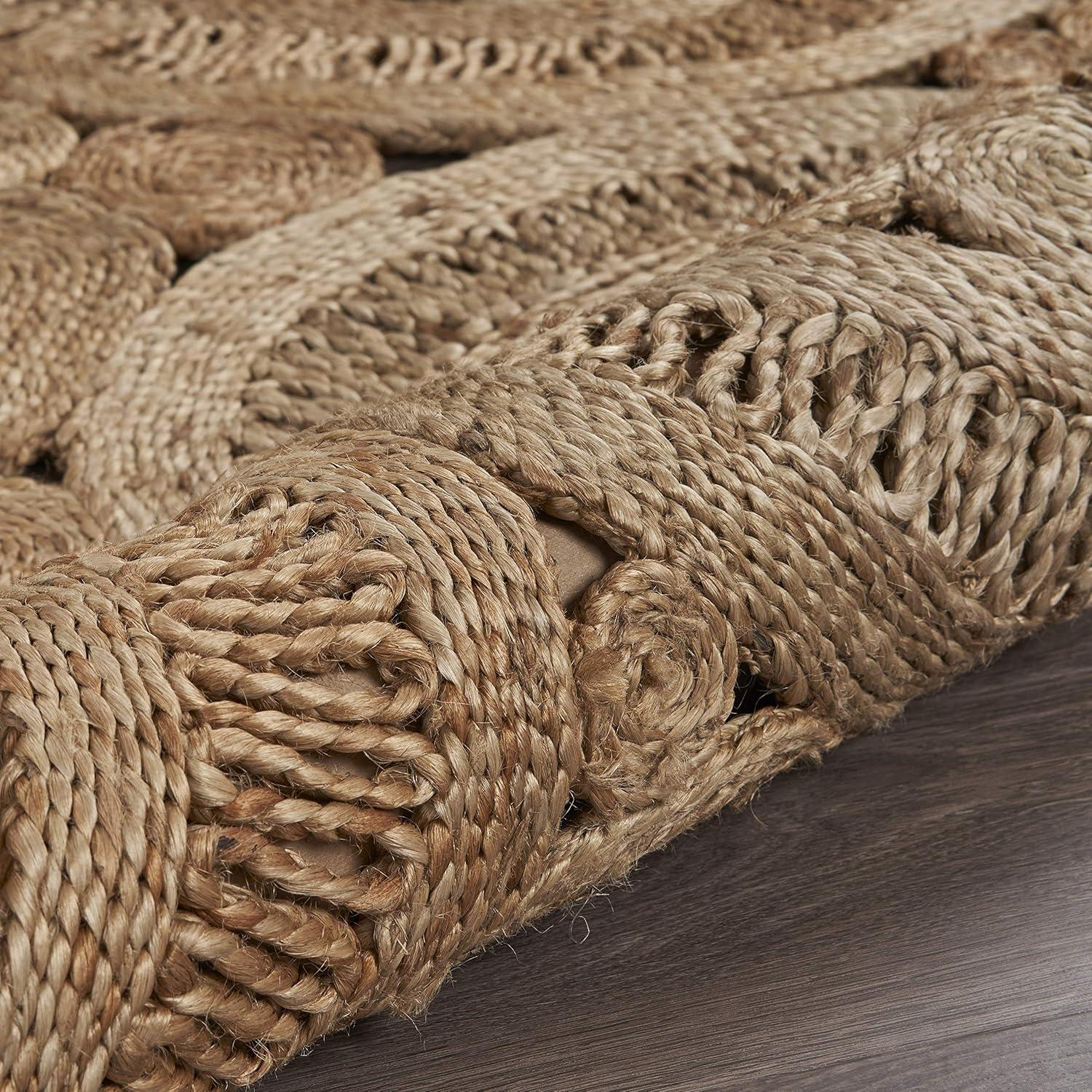 Desert Fields Natural Contemporary Braided Organic Jute Indoor Round Area Rug