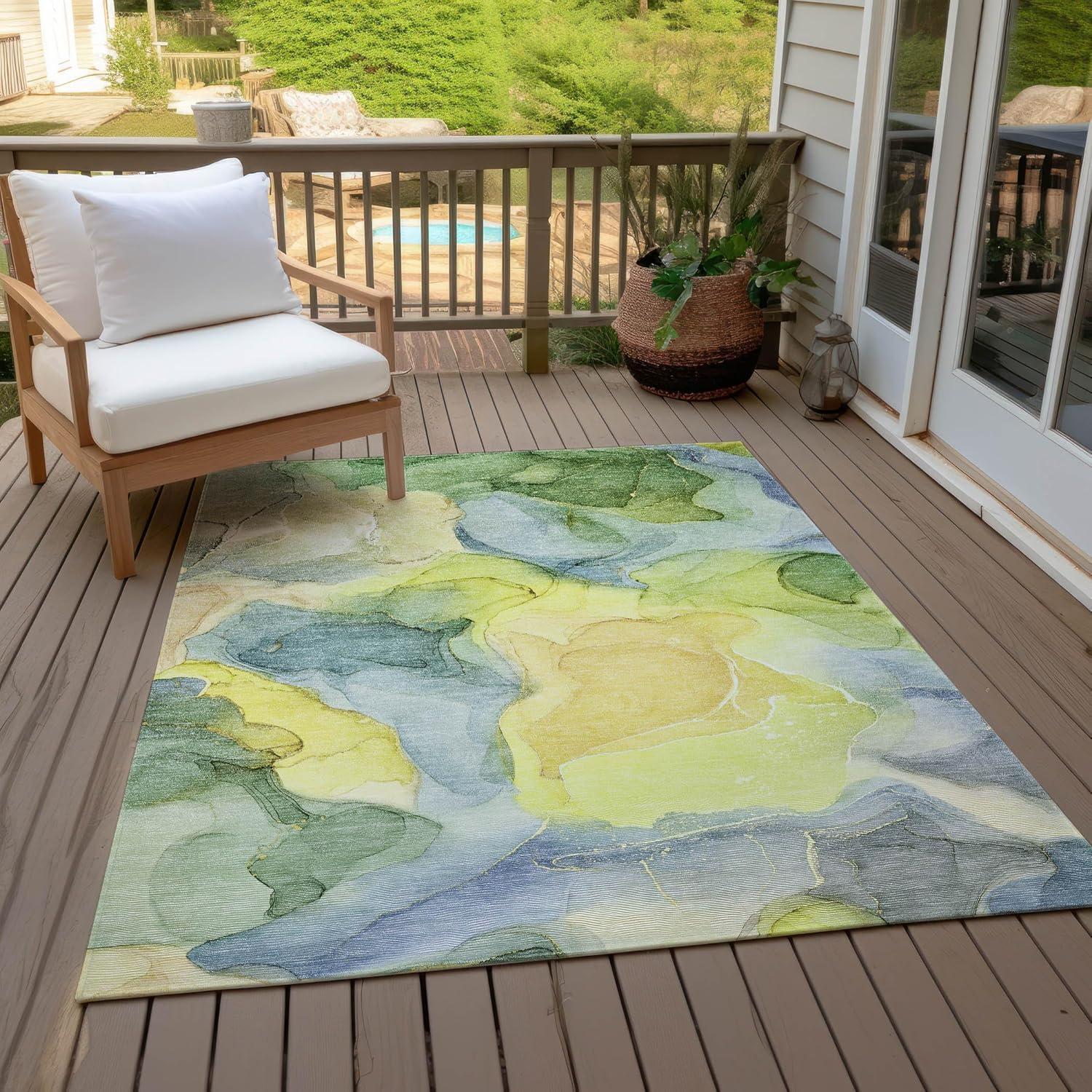 Addison Rugs Chantille Indoor/Outdoor Transitional Watercolors Yellow Washable Rectangle Rug, 8' x 10'