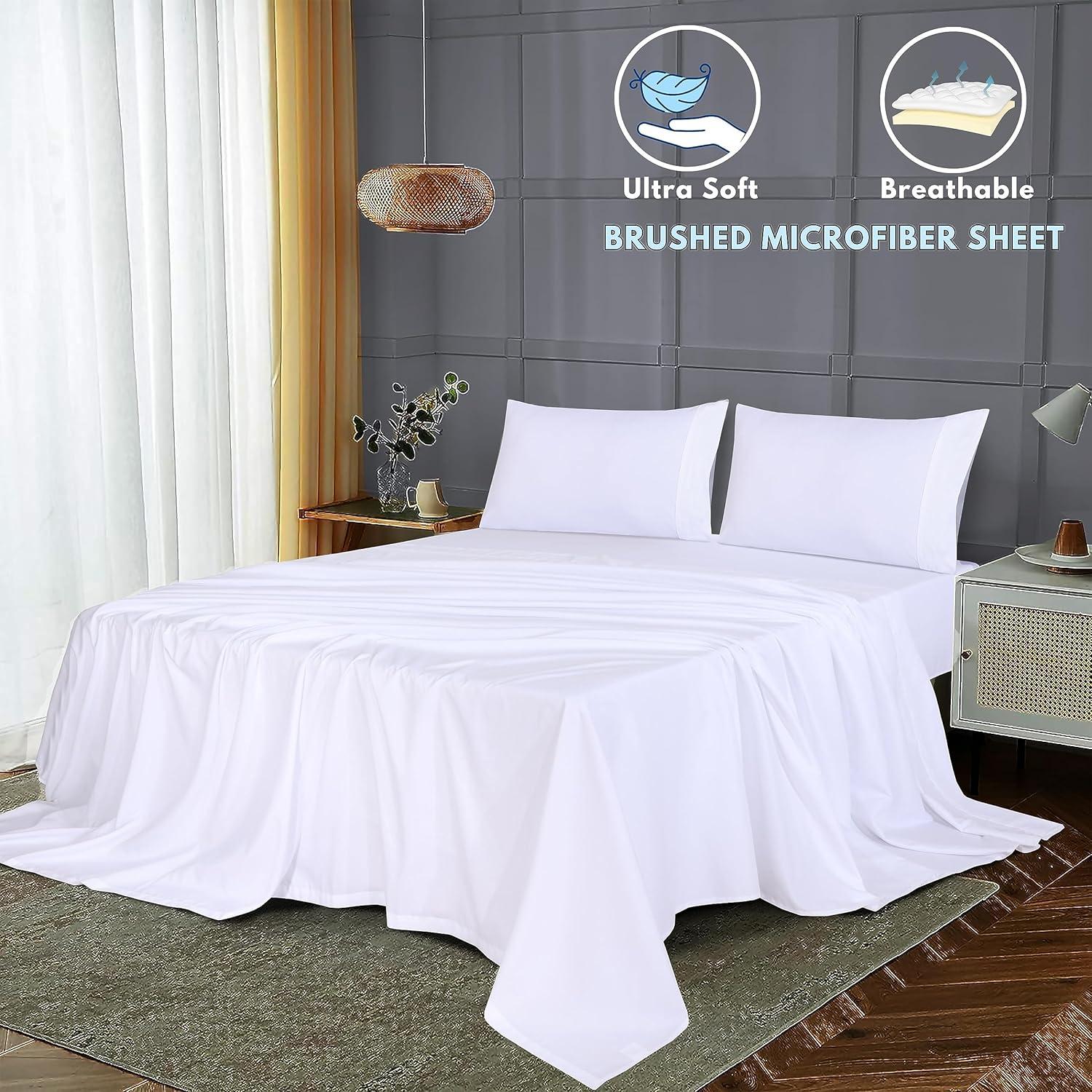 100% Brushed Microfiber Sheets Sets 4 Piece Soft Sheets 16 Inch Deep Pocket Bed Sheets