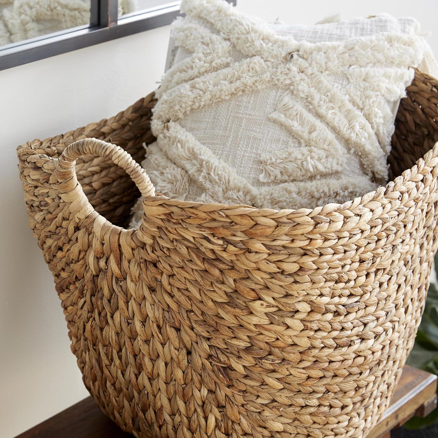 DecMode 23", 21", 19", 16", Brown Seagrass Handmade Storage Basket with Metal Handles, 5-Pieces