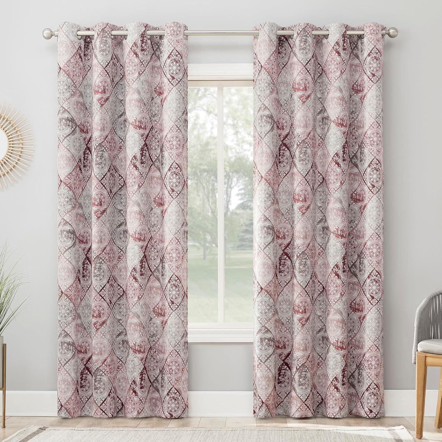 Rosewine Global Medallion Print Room-Darkening Polyester Curtain Panel