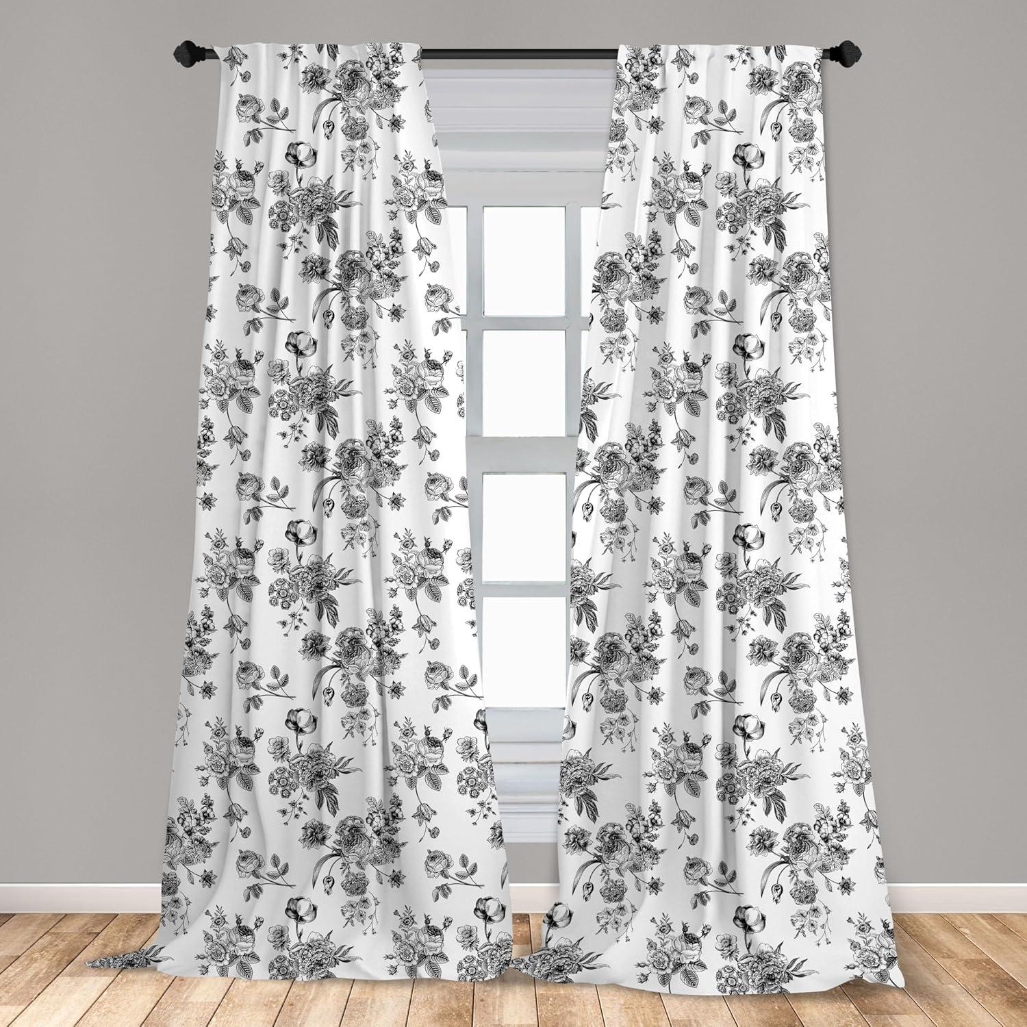 Floral Semi-Sheer Rod Pocket Curtain Panels (Set of 2)