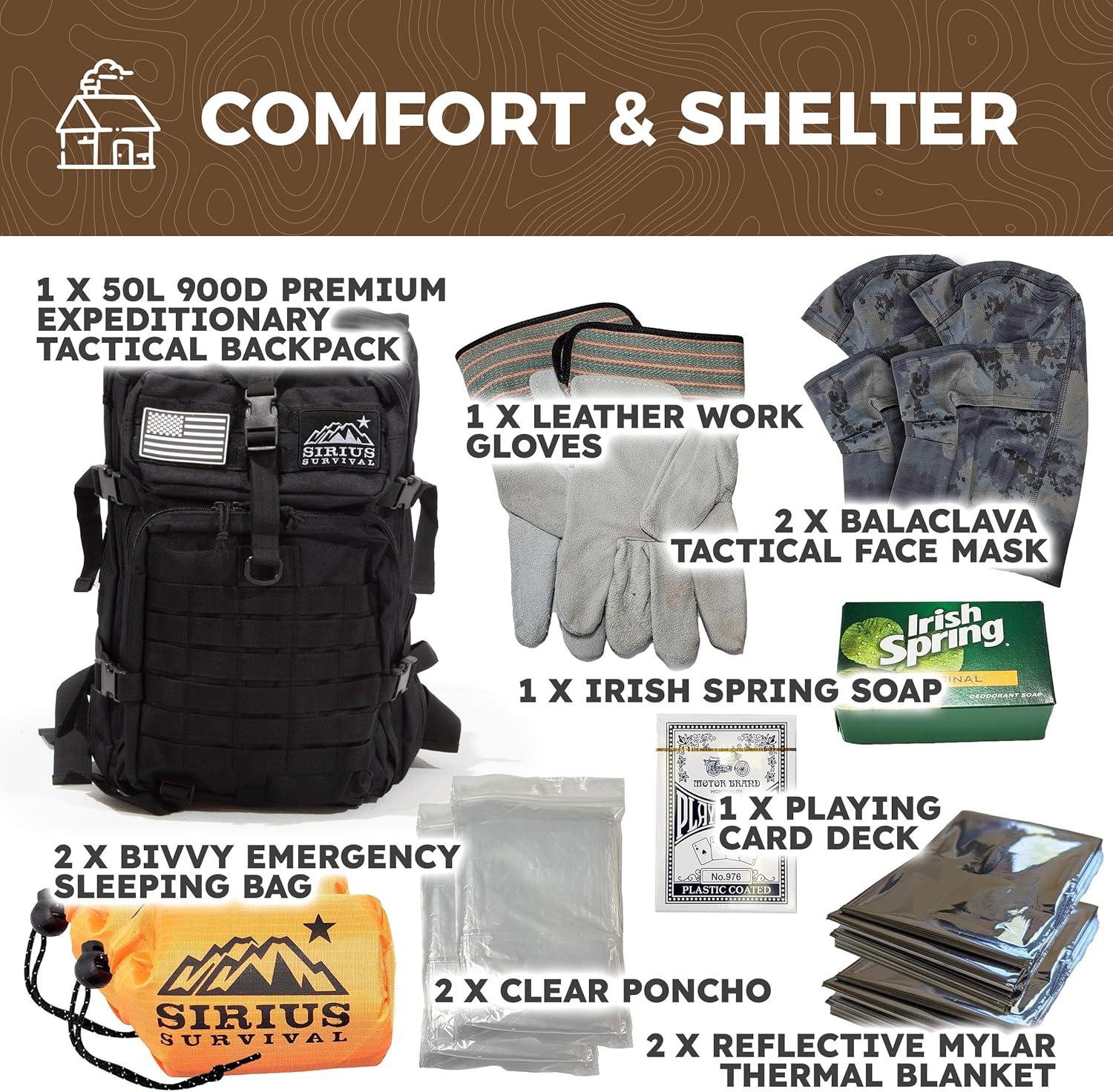 Sirius Survival Pre-Packed 72-Hour 2-Person Emergency Preparedness Kit with 175 Pieces, Red