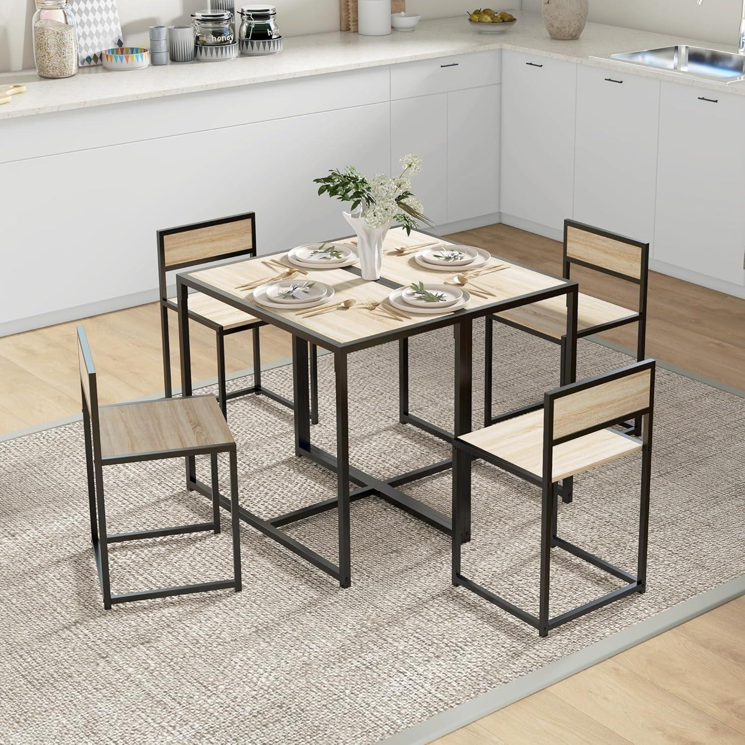 Barara King Dining Table Set,3-Piece Dining Set for 2, Industrial Rectangular Table and 2 Chairs, Oak