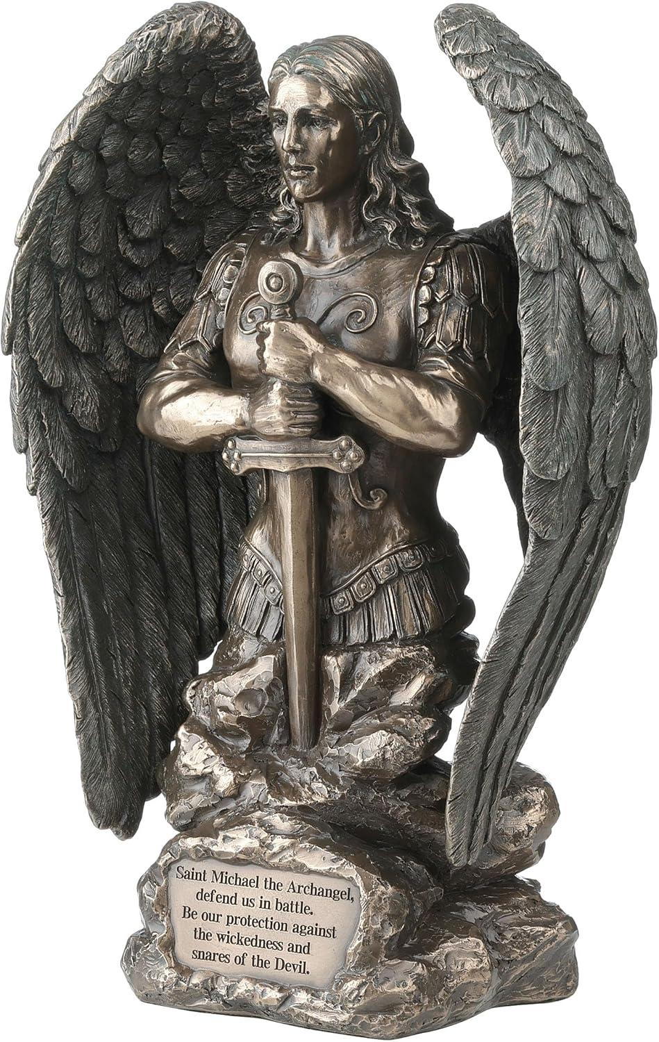 Veronese Design 9.1 Inch Saint Michael Prayer Archangel Monument Antique Bronze Finish Angel Statue