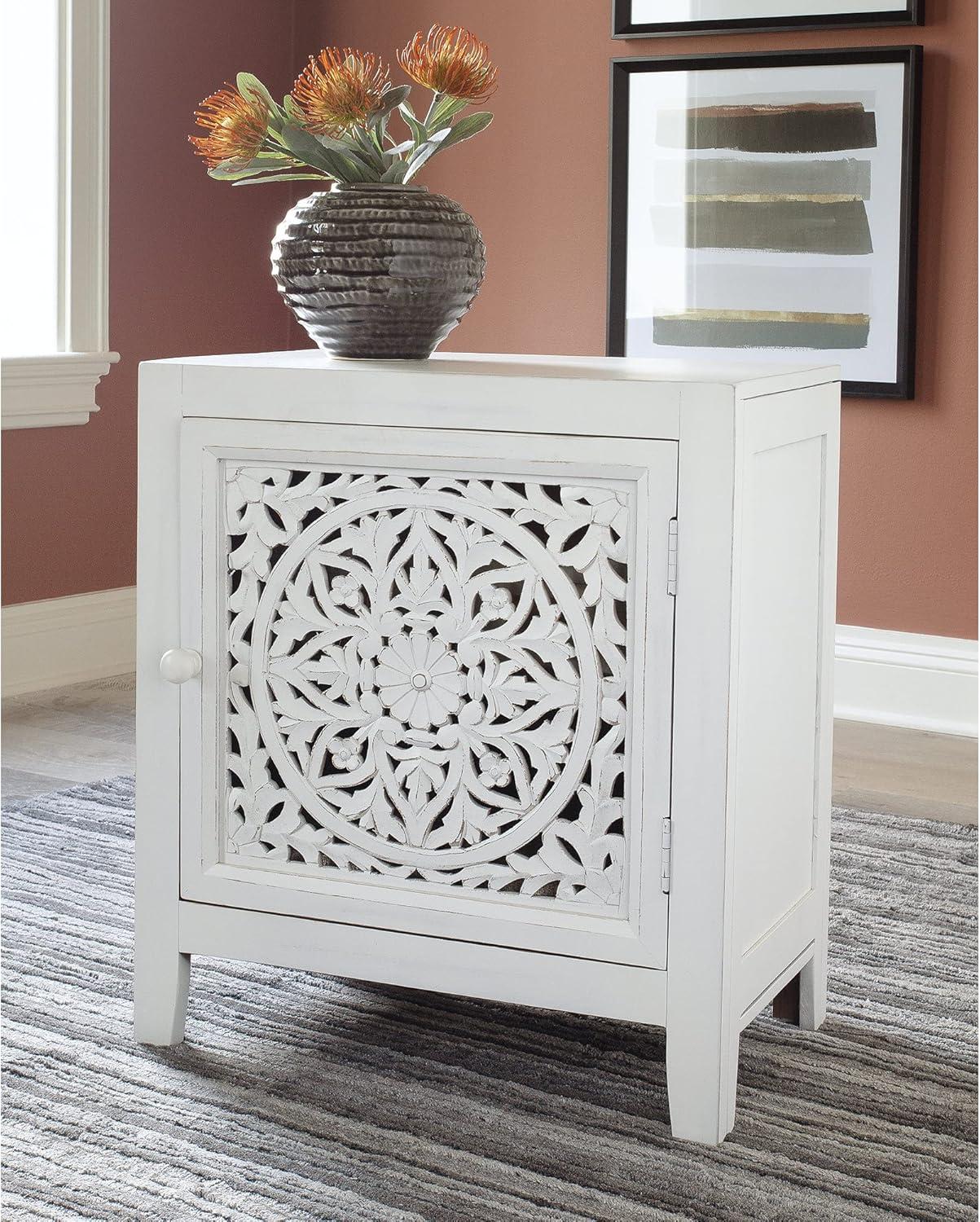 Fossil Ridge Accent Cabinet White - Signature Design by Ashley: Antique Floral Carved, Storage Shelf