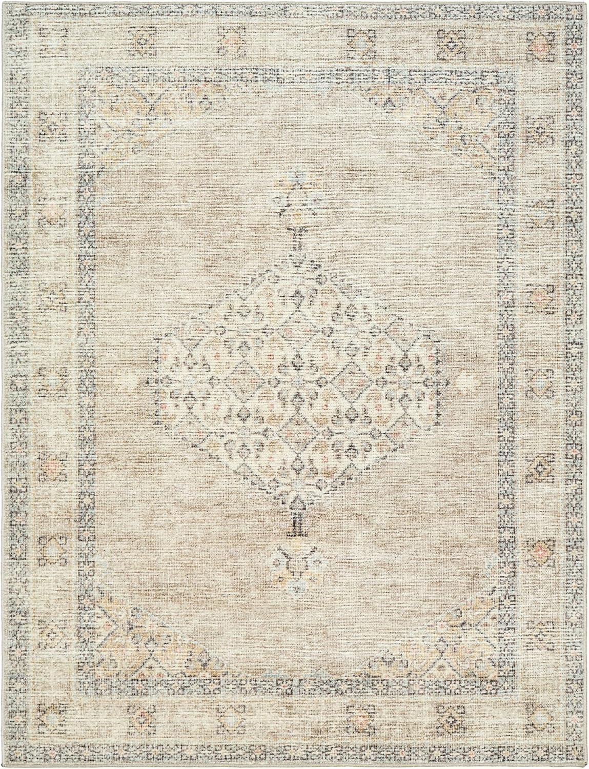 Off-White Synthetic Stain-Resistant 5'3" x 7' Area Rug