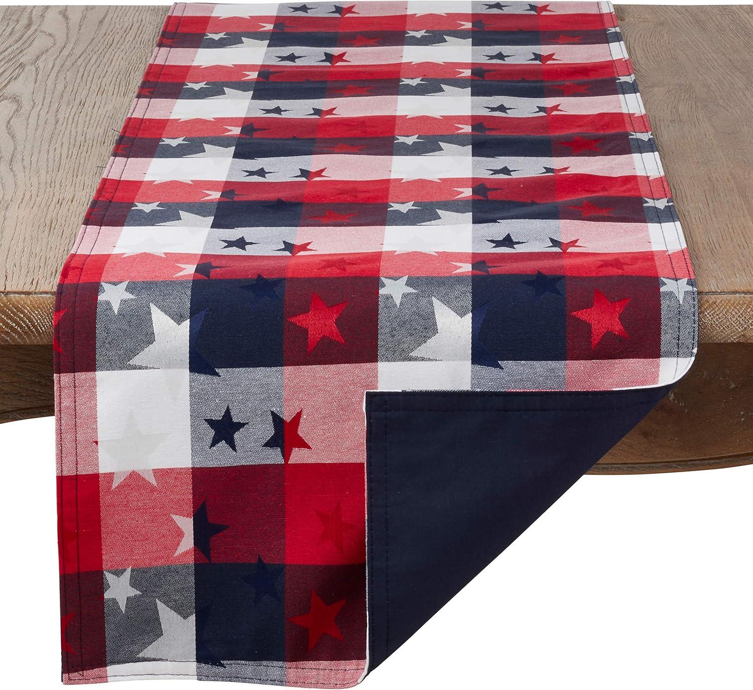 Patriotic Red, White, and Blue Star Print Table Runner