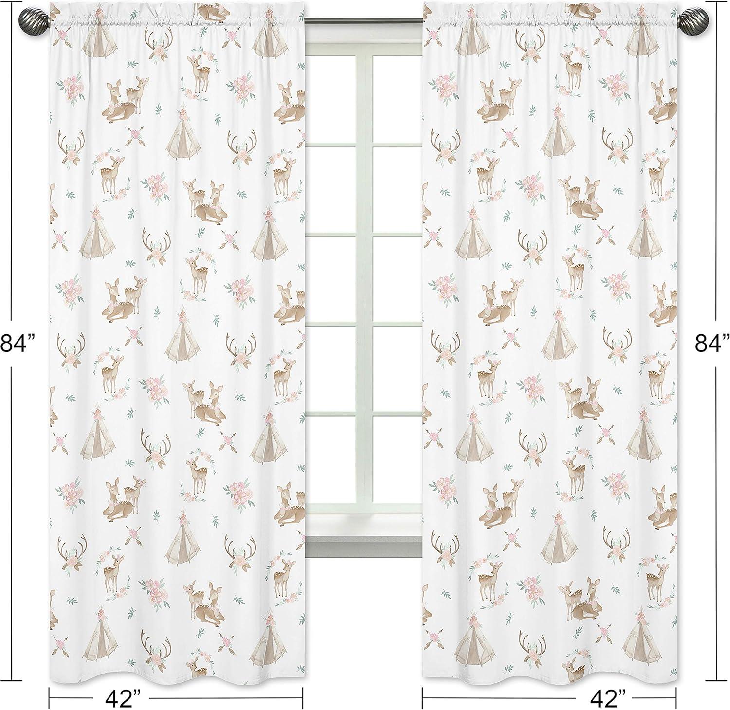 Deer Floral Semi-Sheer Rod Pocket Curtain Panels (Set of 2)