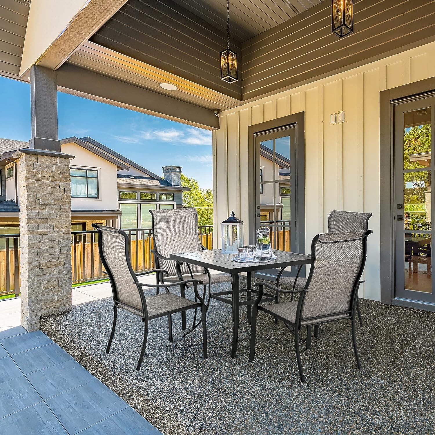 5 -Piece Gray Patio Dining Set Iron Square Table with 4 Gray Stationary Chairs