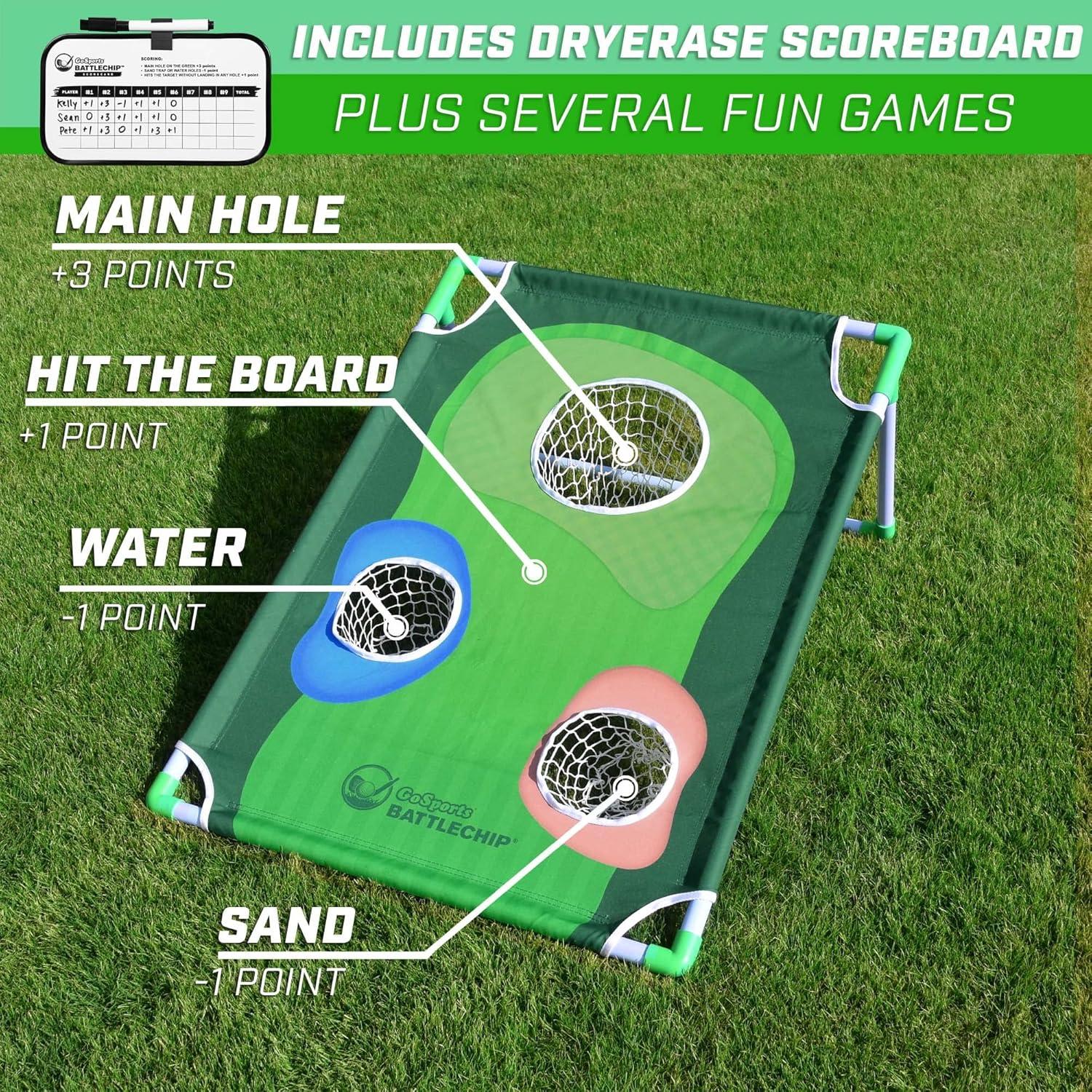 GoSports BattleChip Backyard Golf Cornhole Games – Includes Targets, Chipping Mats, Foam Golf Balls, Scorecard and Carry Case
