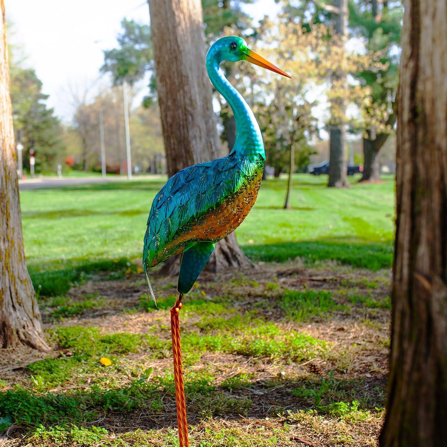 Exhart Exhart Metallic Coastal Crane Garden Statue, 14 by 38 Inches