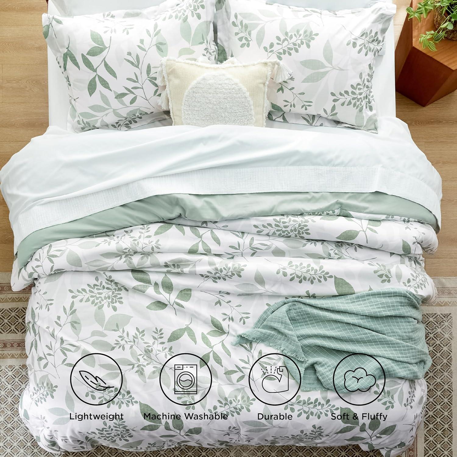 Queen - Sage Green , Cute Floral Beddings, 3 Pieces, 1 Soft Reversible Botanical Flowers