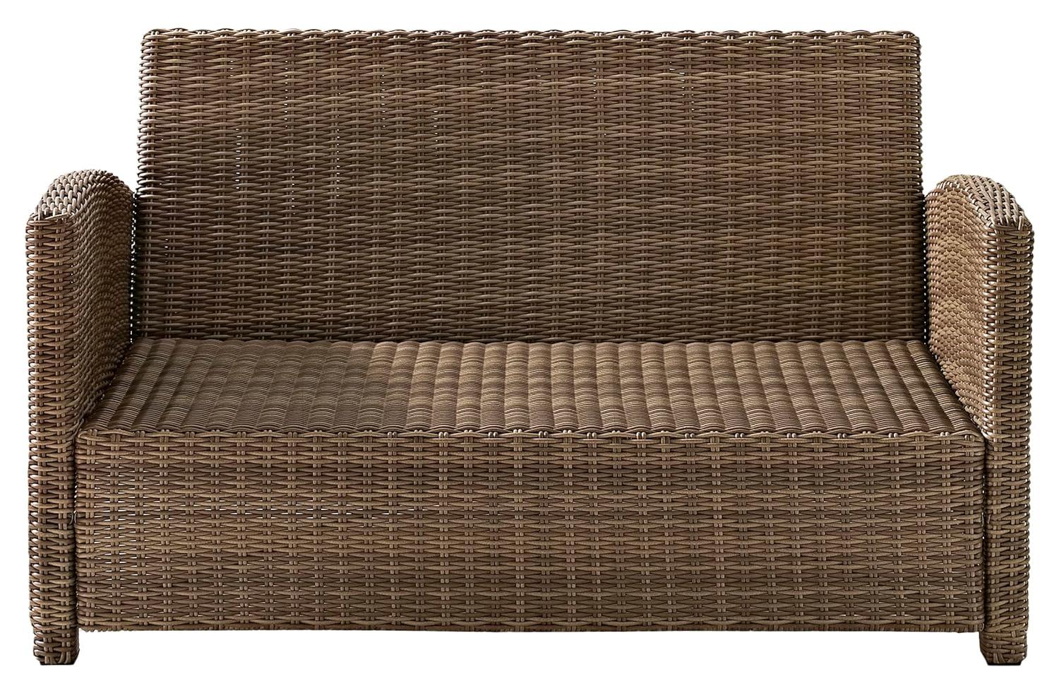 Bradenton Outdoor Loveseat: Weathered Brown/White, Steel Frame, Moisture-Resistant Cushions - Crosley