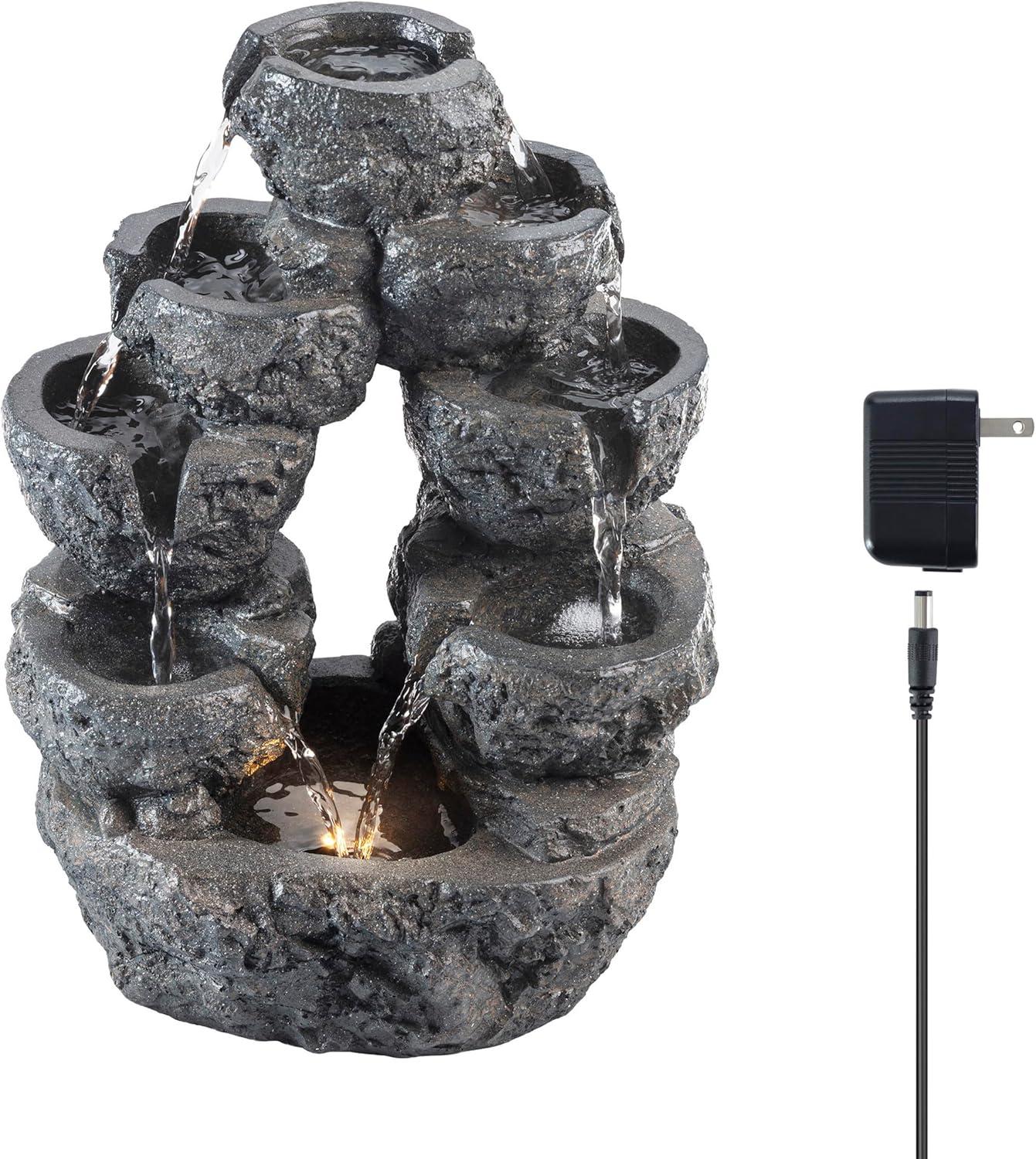 14" Resin Multi Tiered Cascading LED Fountain Gray - Alpine Corporation