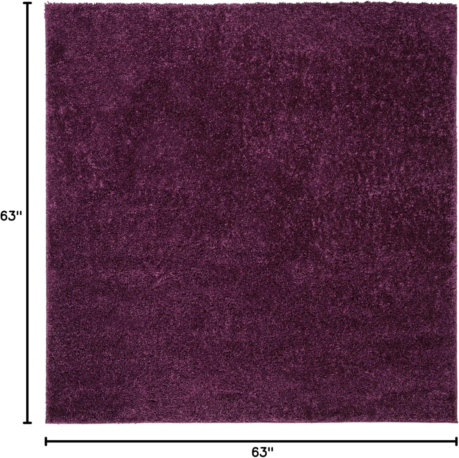 SAFAVIEH August Carlene Solid Plush Shag Area Rug, Purple, 5'3" x 5'3" Square