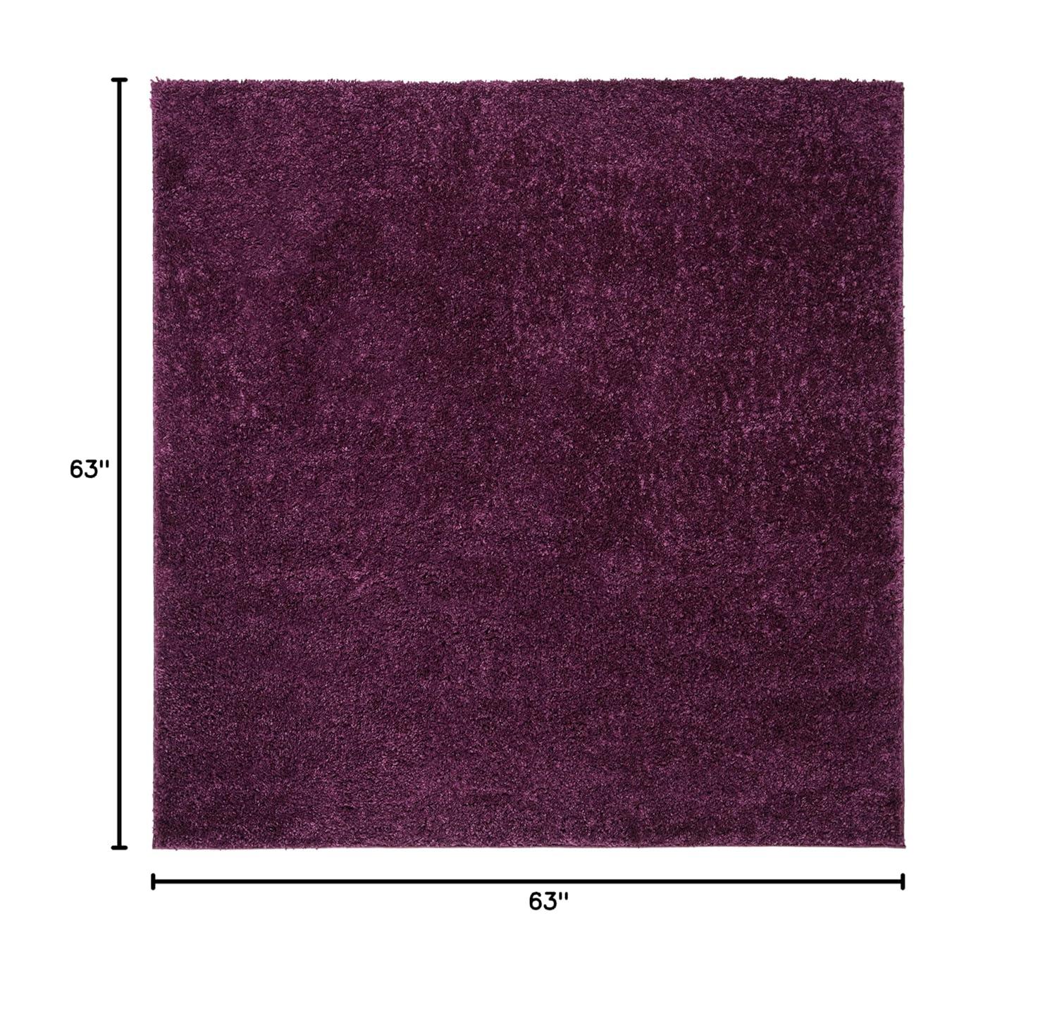SAFAVIEH August Carlene Solid Plush Shag Area Rug, Purple, 5'3" x 5'3" Square
