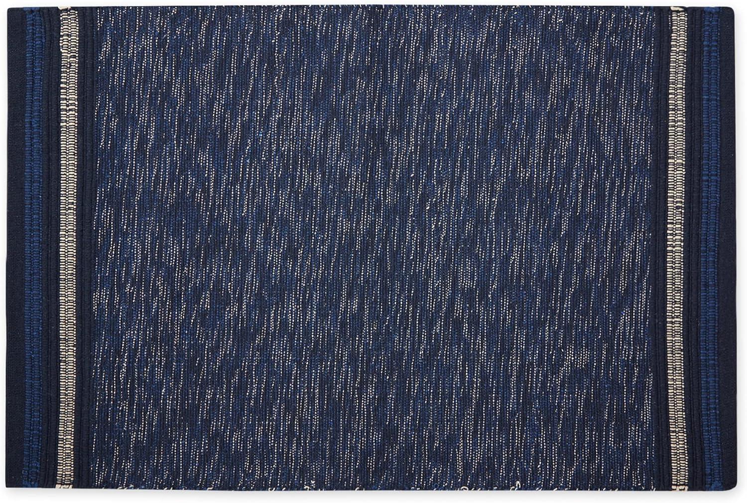 Nautical Blue Variegated Handwoven Fabric Recycled Yarn Rug 2x3 Ft