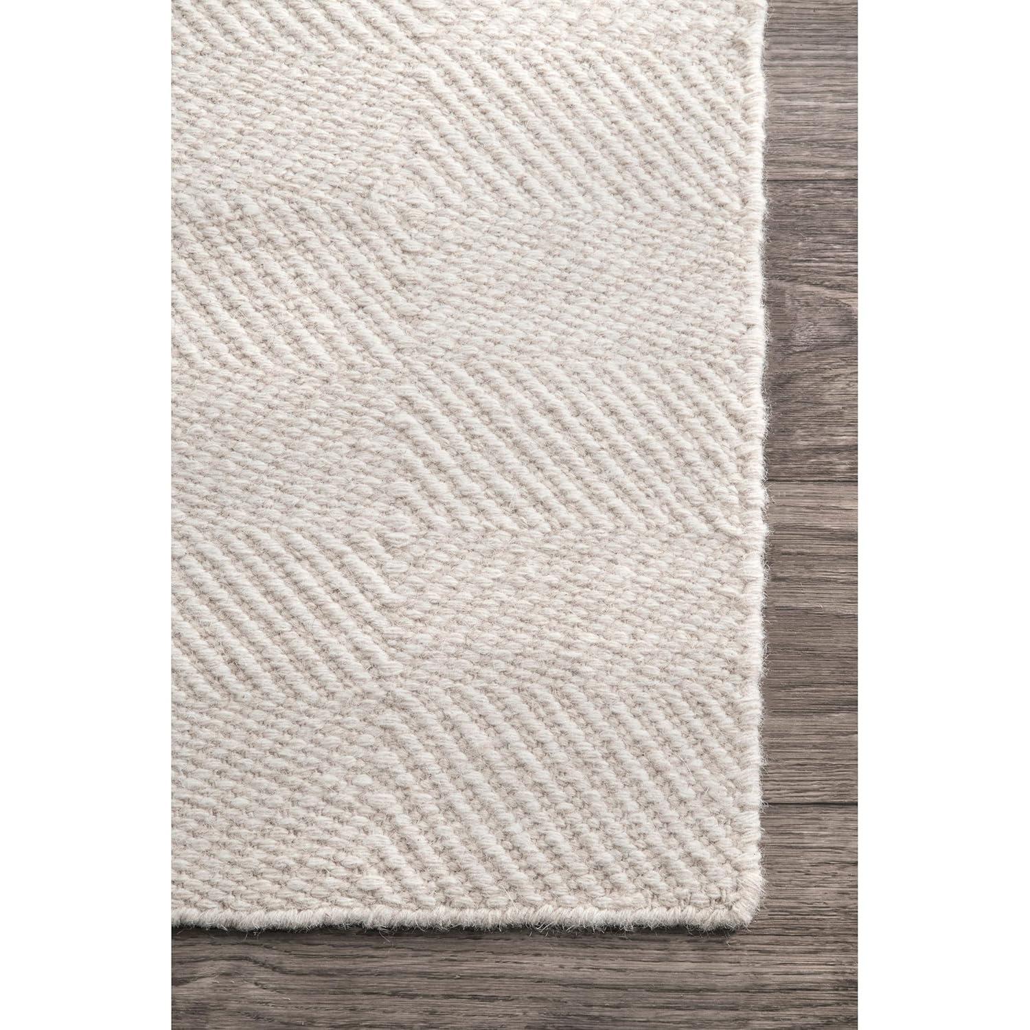 Nuloom Ago Geometric 8x10 Wool Indoor Area Rug for Living Room Bedroom Dining Room Kitchen, Cream/Ivory