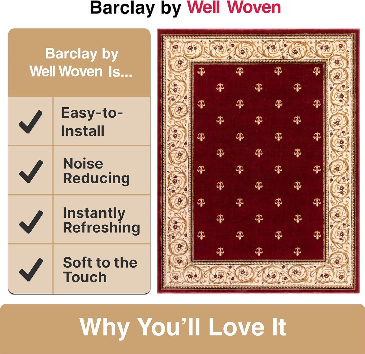 Well Woven Barclay Collection Fleur de Lis Red 5'3" x 7' Area Rug - for Living Room, Bedroom, and Dining Room