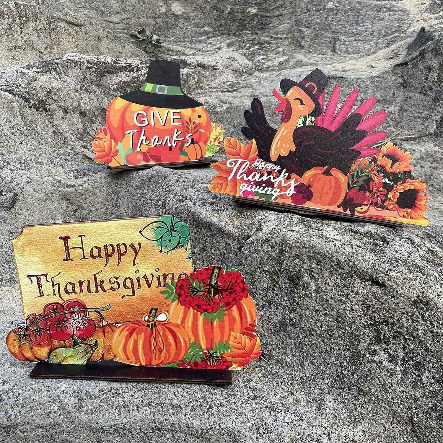 3 Pieces Thanksgiving Wooden Table Decorations Harvest Party Supplies Turkey,Pumpkin,Happy Thanksgiving Table Centerpieces Decorations