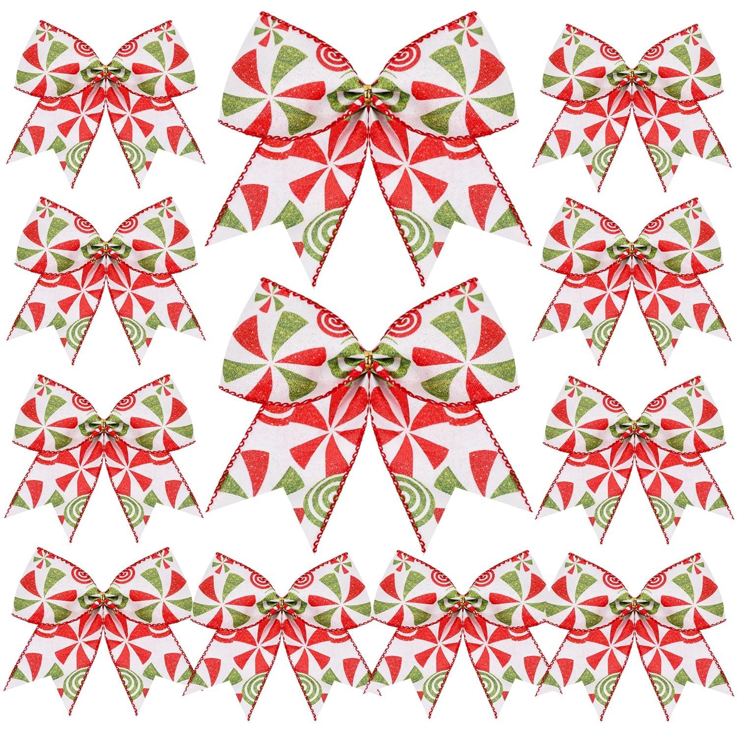 Sandistore Cute Cars 12pcs Christmas Tree Bows Ornaments 6 Inch Large Christmas Wreath Bows Red Green Xmas Tree Bows Christmas Glitter Dot Bows Ribbons Decoration For Garland Diamonds for Crafts