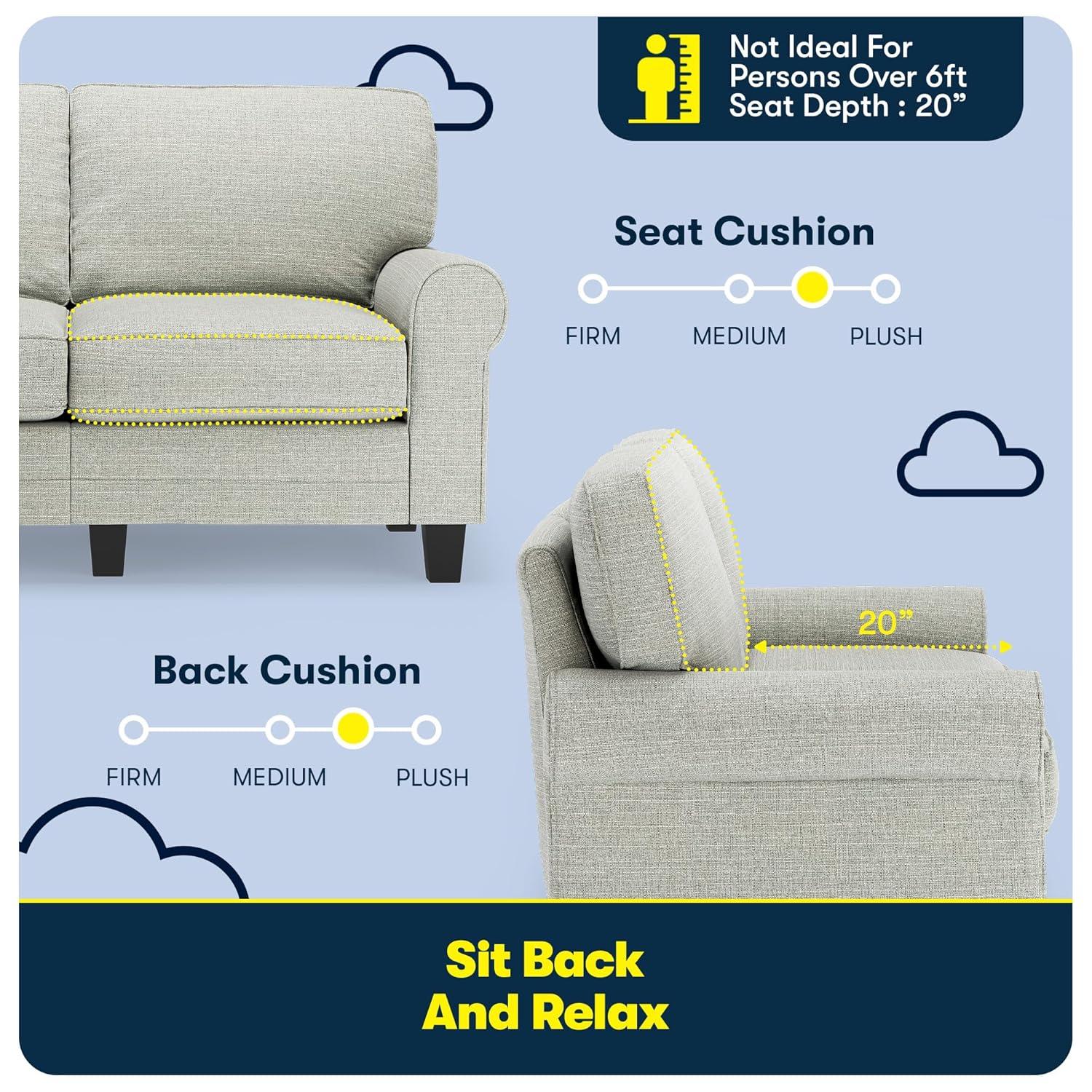 Serta Copenhagen 61" Rolled Arm Sofa, Easy Care Fabric, Soft Pillow Back, Pocket Coil Seat Cushions