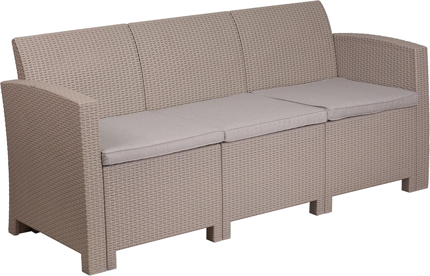 Flash Furniture Light Gray Faux Rattan Sofa with All-Weather Light Gray Cushions