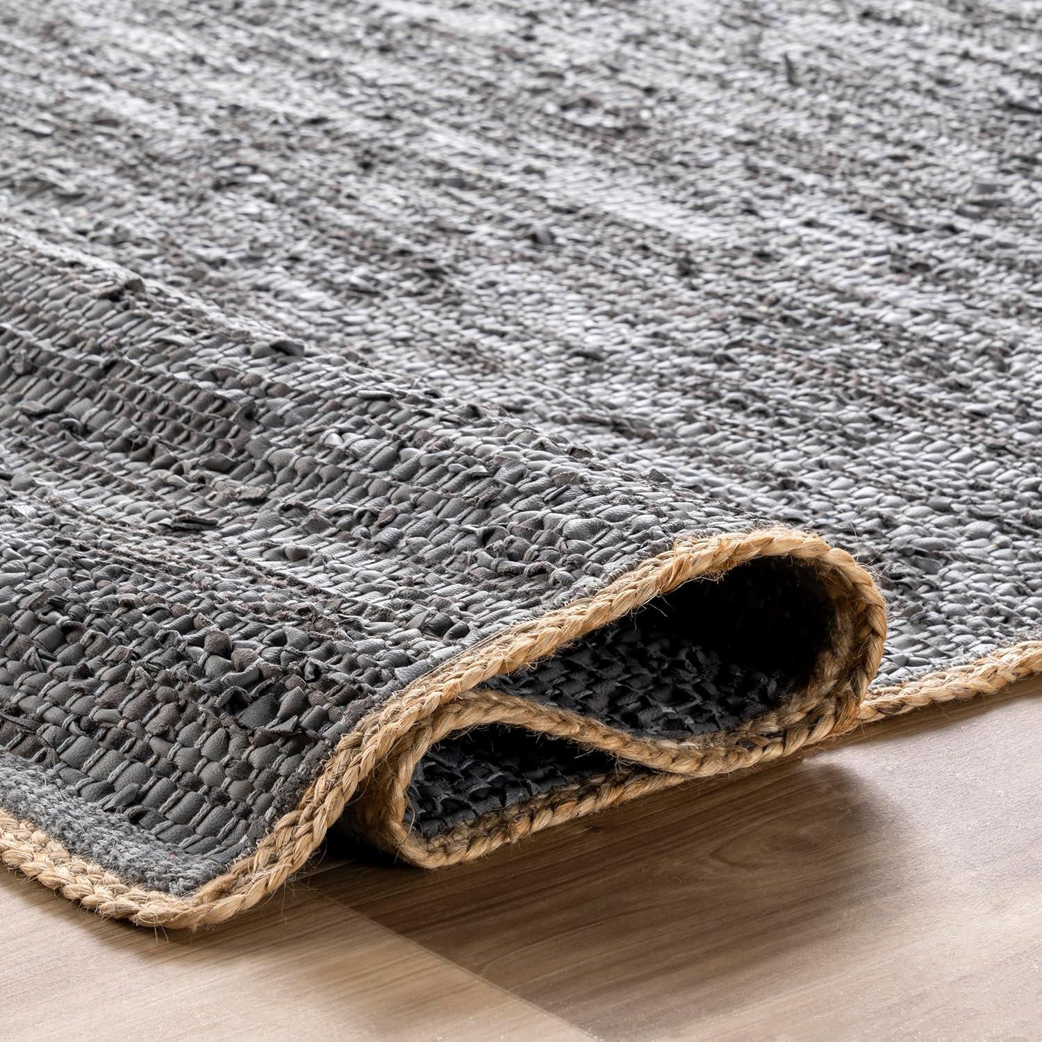 Handwoven Gray Leather & Hemp 4' x 6' Flatweave Area Rug