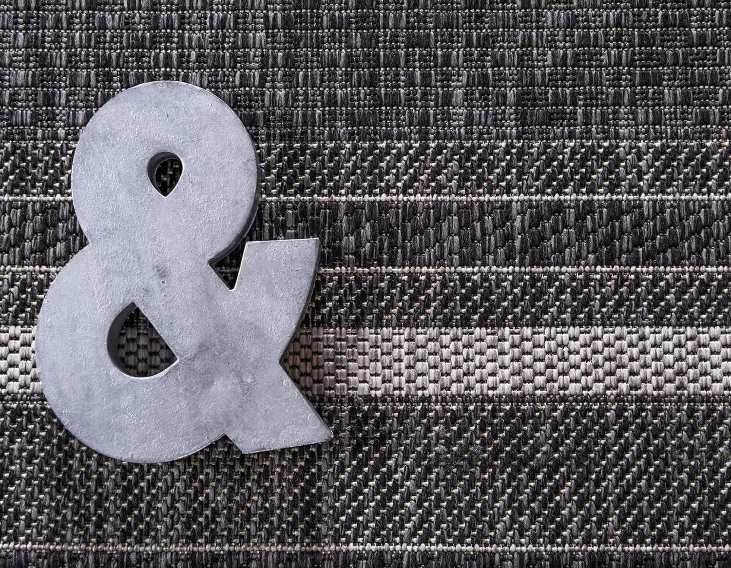 4' x 6' James Modern Border Stripe Indoor/Outdoor Area Rug, Black/Cream - JONATHAN Y