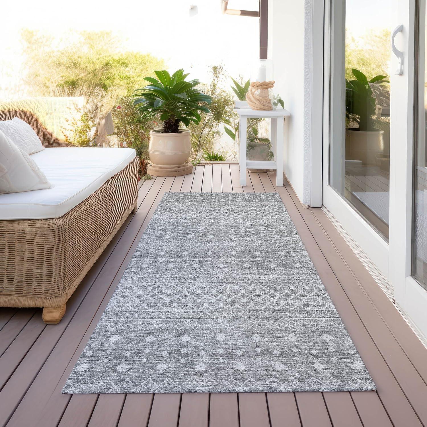 Silver Flat Woven Synthetic Indoor Outdoor Runner Rug