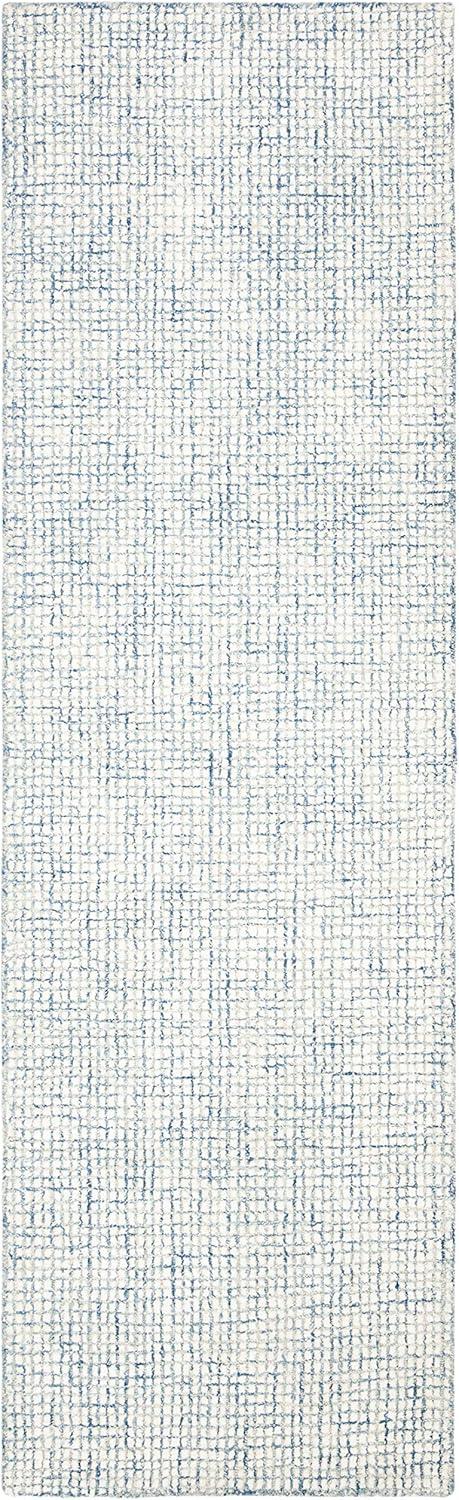 Hand-Tufted Ivory & Blue Wool-Viscose Abstract Runner Rug, 2'3" x 16'