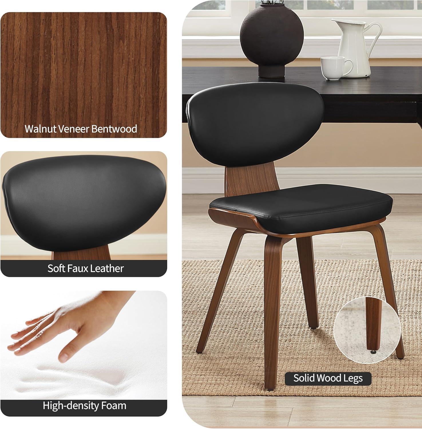 Art Leon Dining Chairs - Mid Century Modern Dining Room Chairs, Faux Leather Upholstered Armless Side Chair with Wood Legs for Kitchen, Set of 2, Walnut Bentwood/Black