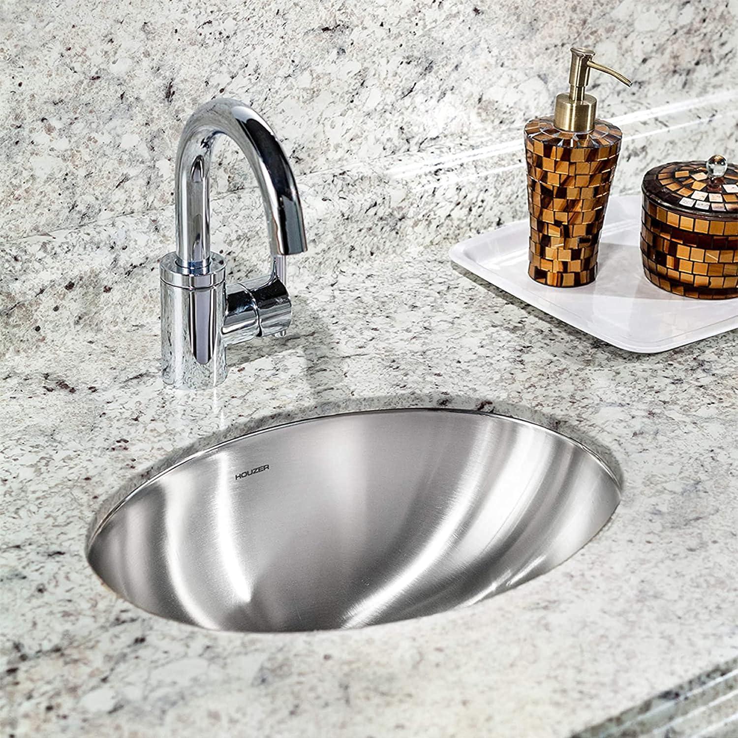 HOUZER CHT-1800-1 Opus 18 inch Stainless Steel Drop-in Oval Bathroom without Overflow-CHT-1800-1 Sink, 17-3/4" x 13-9/16" x 6"