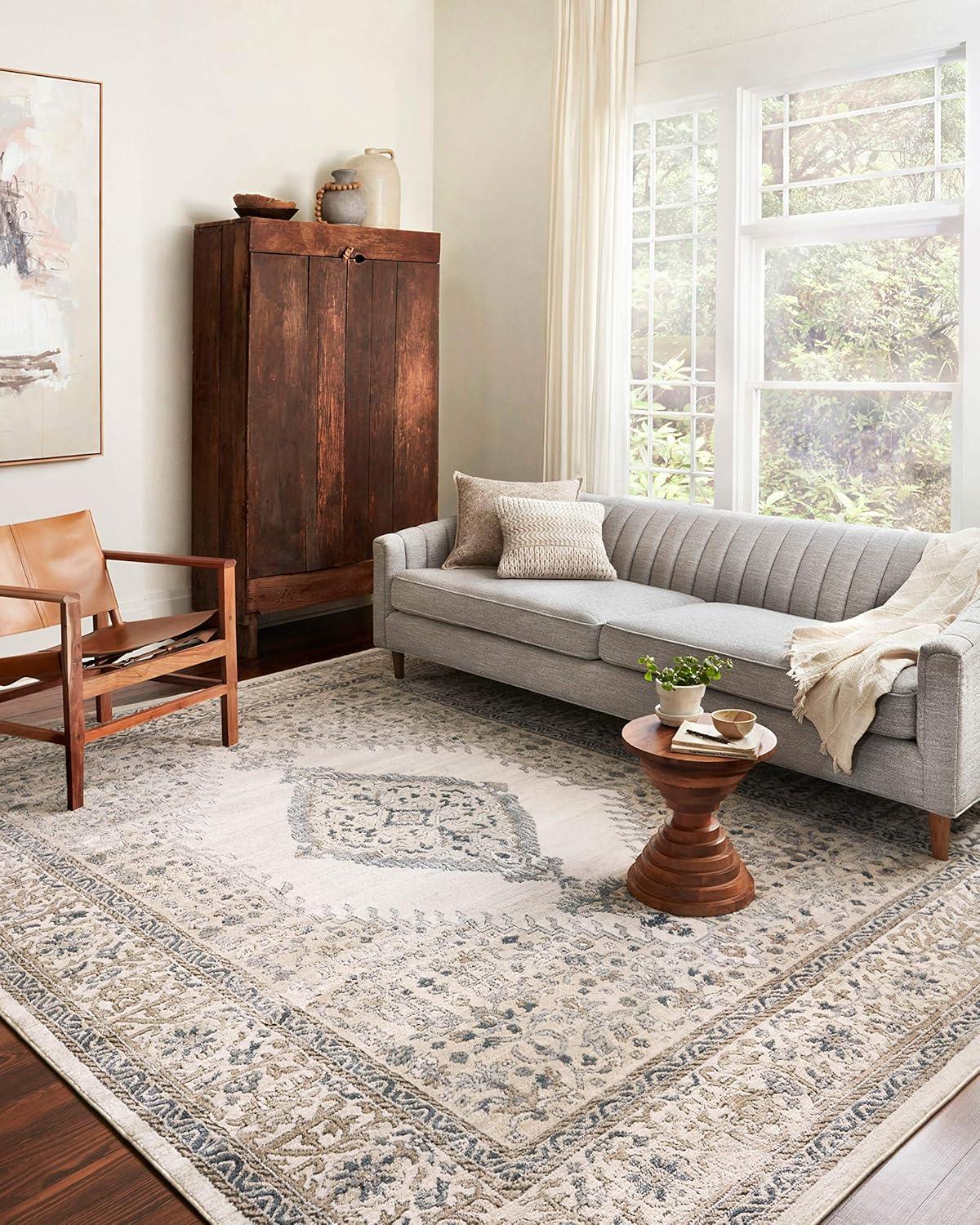 Teagan Ivory Synthetic Rectangular Easy-Care Area Rug