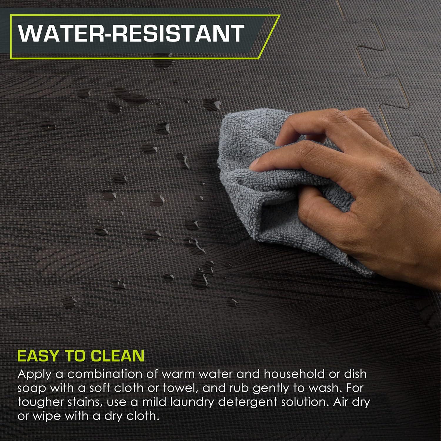 ProsourceFit Wood Grain Puzzle Mat 1/2-in, Carbon Black, 24 Sq Ft - 6 Tiles