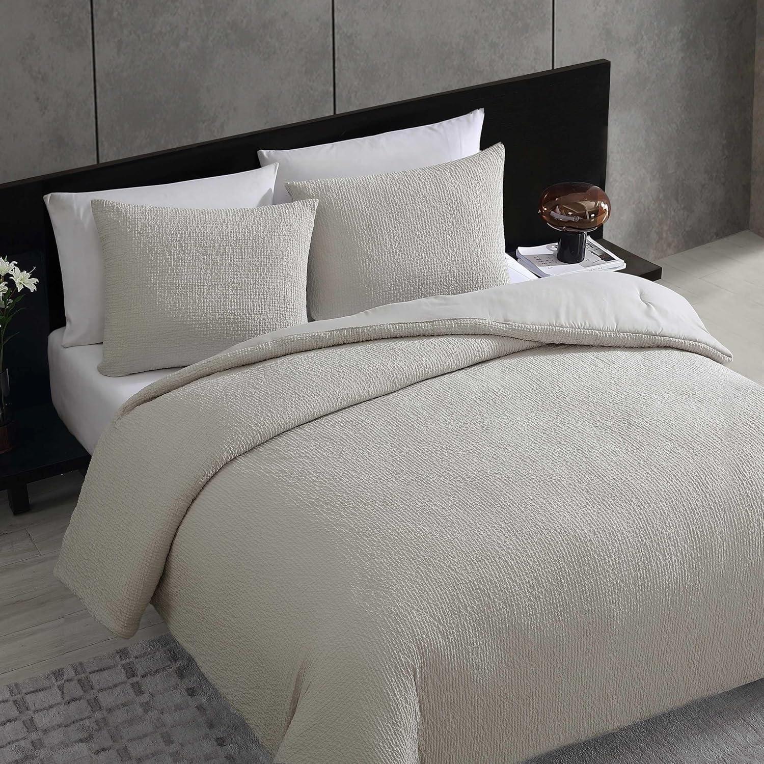 Vera Wang Puckered Texture Cotton Grey Duvet Cover Set | Wayfair