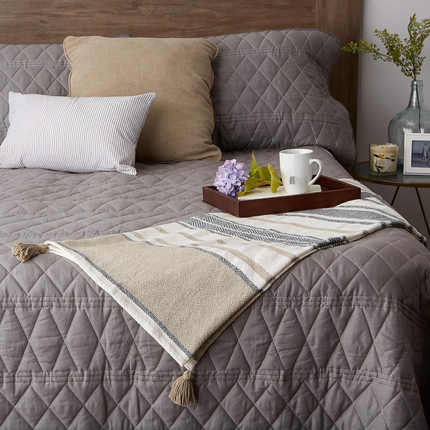 2-Tone Chevron Striped Throw Blanket Stone/Mineral - Design Imports: Hypoallergenic, Machine Washable, 50x60"